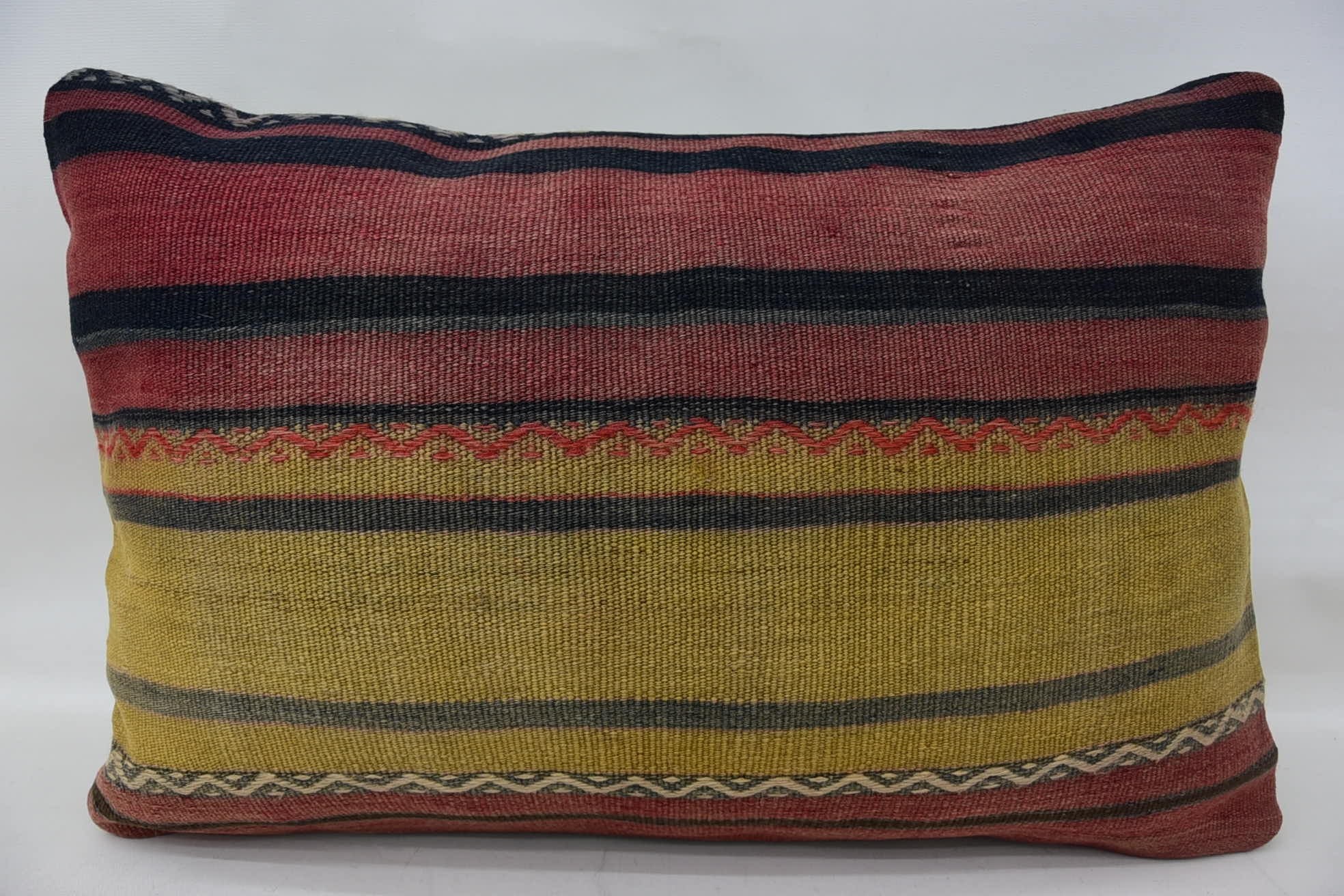 Sofa Cushion, Boho Pillow Sham Cover, Kilim Cushion Sham, Oriental Pillow Cover, Kilim Pillow, 16"x24" Red Pillow Sham