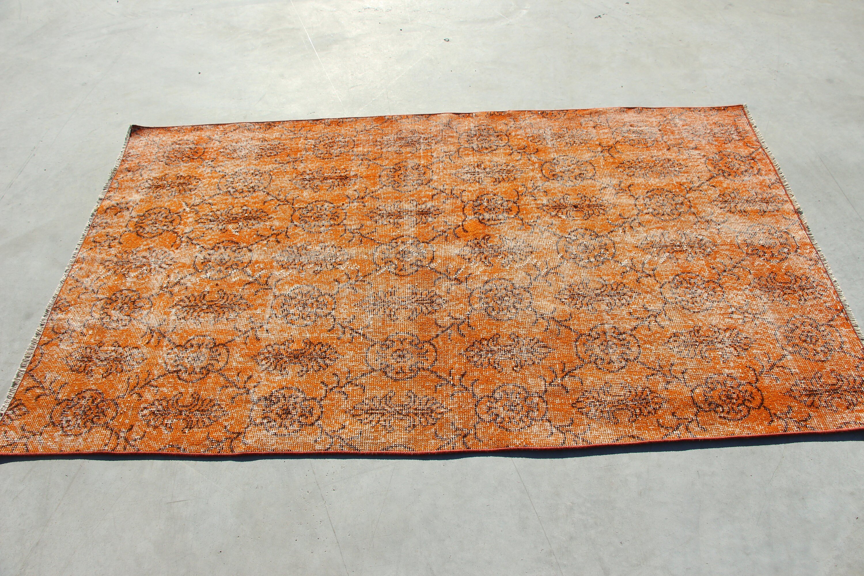 Orange Anatolian Rug, Vintage Rug, Hand Woven Rug, Turkish Rug, 3.7x6.3 ft Accent Rugs, Cool Rug, Bedroom Rug, Home Decor Rugs, Kitchen Rug