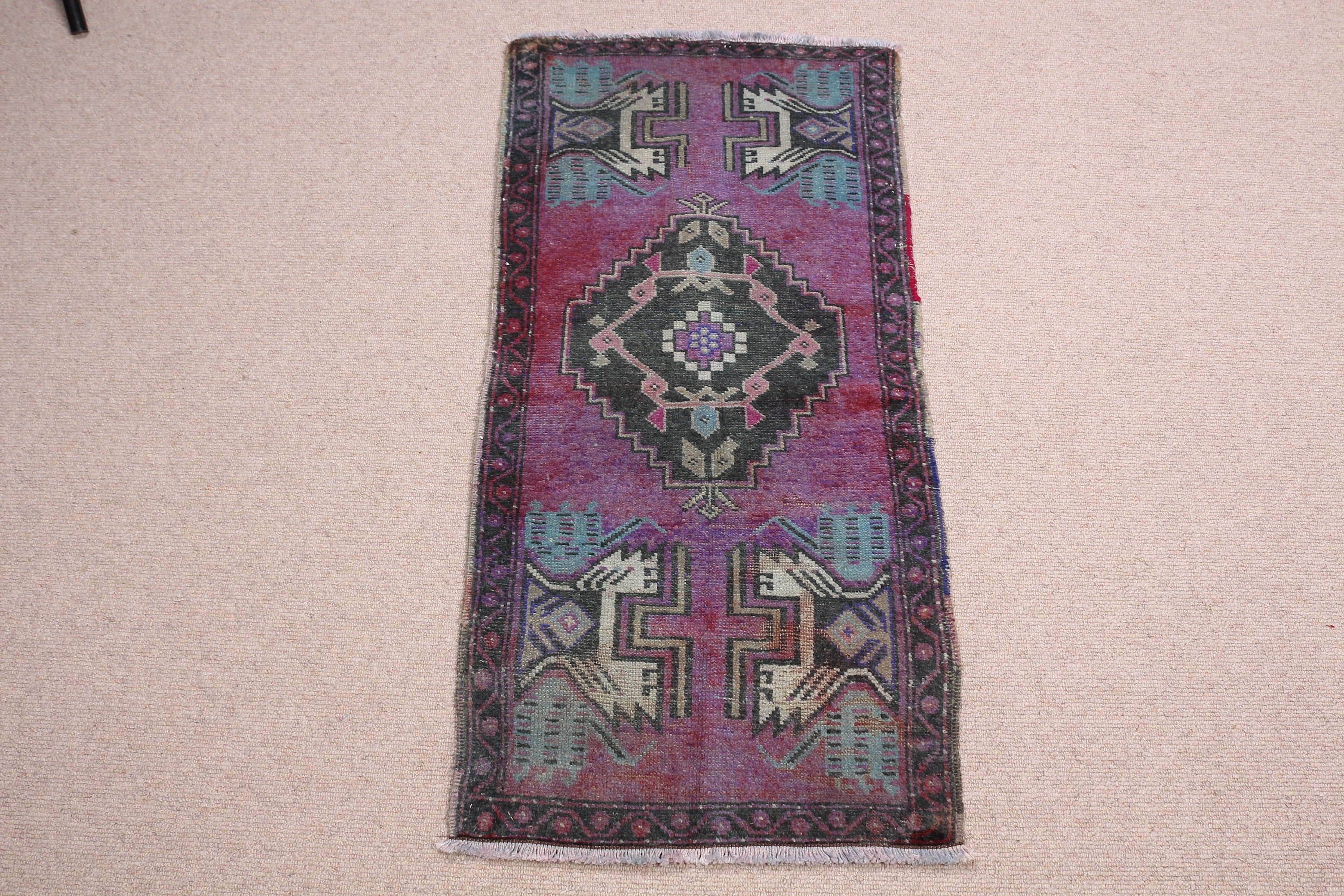 Antique Rug, Rugs for Entry, Car Mat Rug, Turkish Rug, 1.6x3.2 ft Small Rug, Vintage Rug, Purple Home Decor Rug, Kitchen Rug, Entry Rug