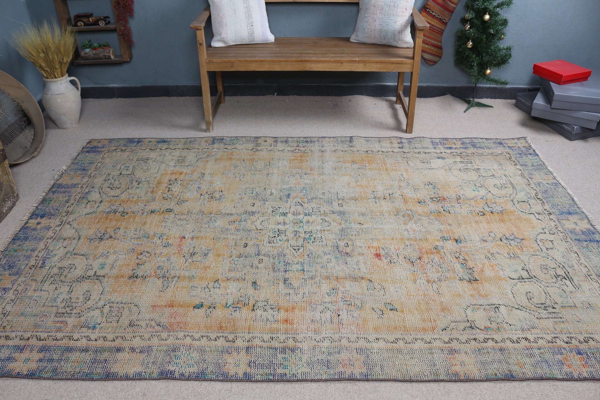 Bedroom Rugs, Orange Antique Rugs, Salon Rug, Vintage Rug, Turkish Rugs, 5.5x8.5 ft Large Rug, Moroccan Rug, Eclectic Rugs, Home Decor Rugs