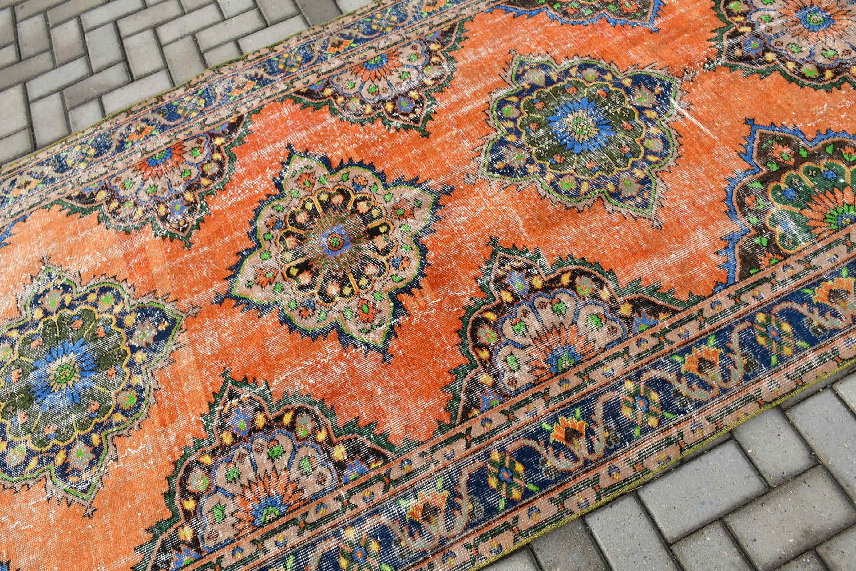 Orange Anatolian Rugs, Wool Rug, Turkish Rug, Hallway Rugs, Old Rug, Vintage Rugs, 4.7x12.6 ft Runner Rugs, Rugs for Hallway, Kitchen Rug