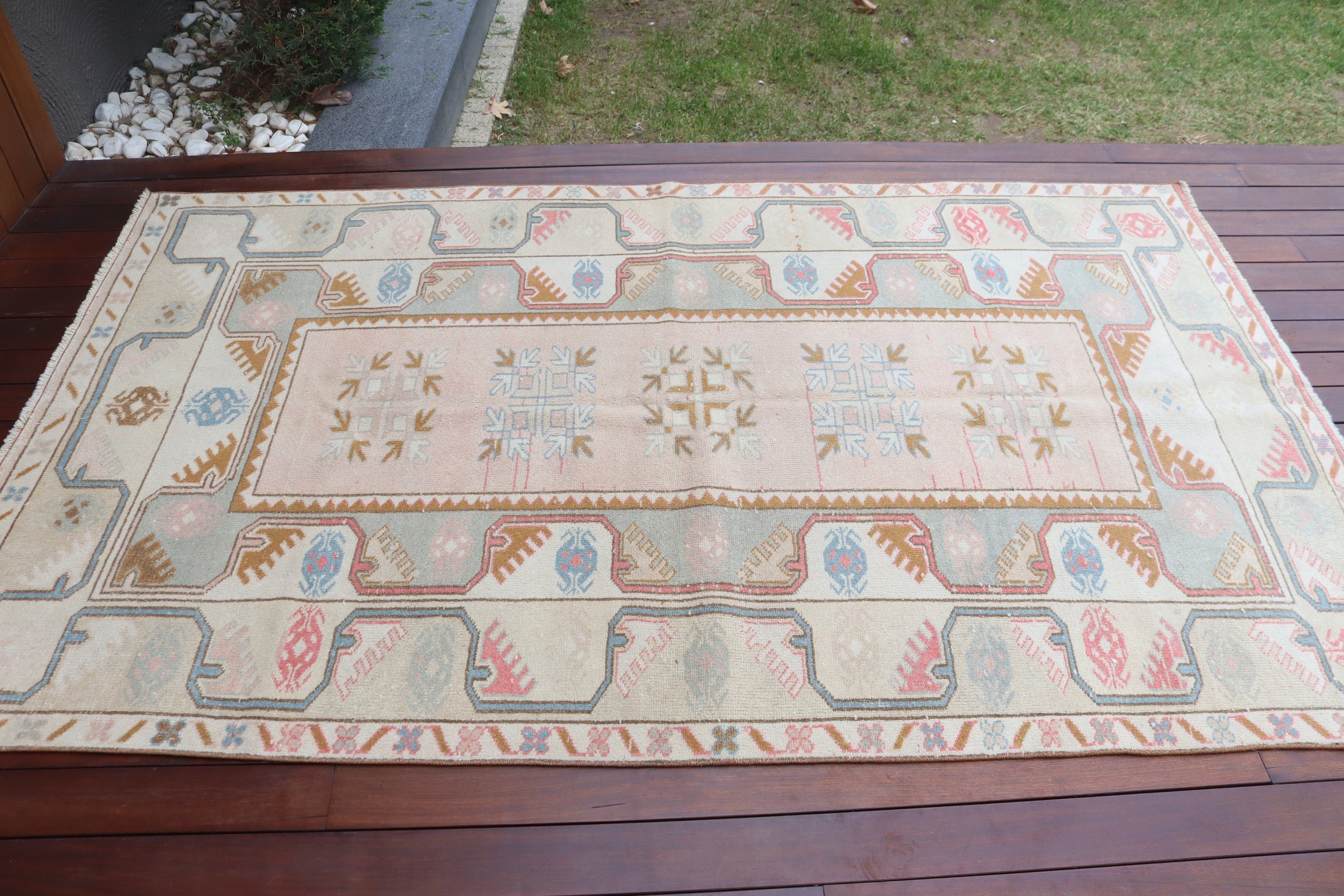 Anatolian Rug, Turkish Rugs, Dining Room Rug, Living Room Rugs, Floor Rug, Beige  4.4x7.3 ft Area Rugs, Vintage Rug, Boho Rugs