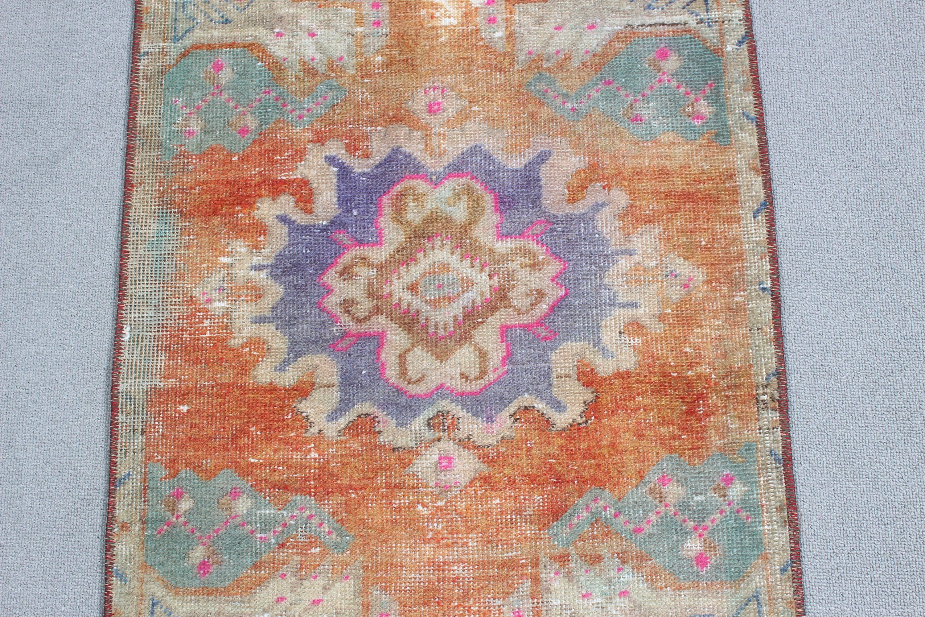 Boho Halı, Vintage Halı, Turuncu Fas Halıları, Türk Halısı, Duvara Asılı Halı, Küçük Vintage Halı, 1.7x3.1 ft Küçük Halılar, Oushak Halıları