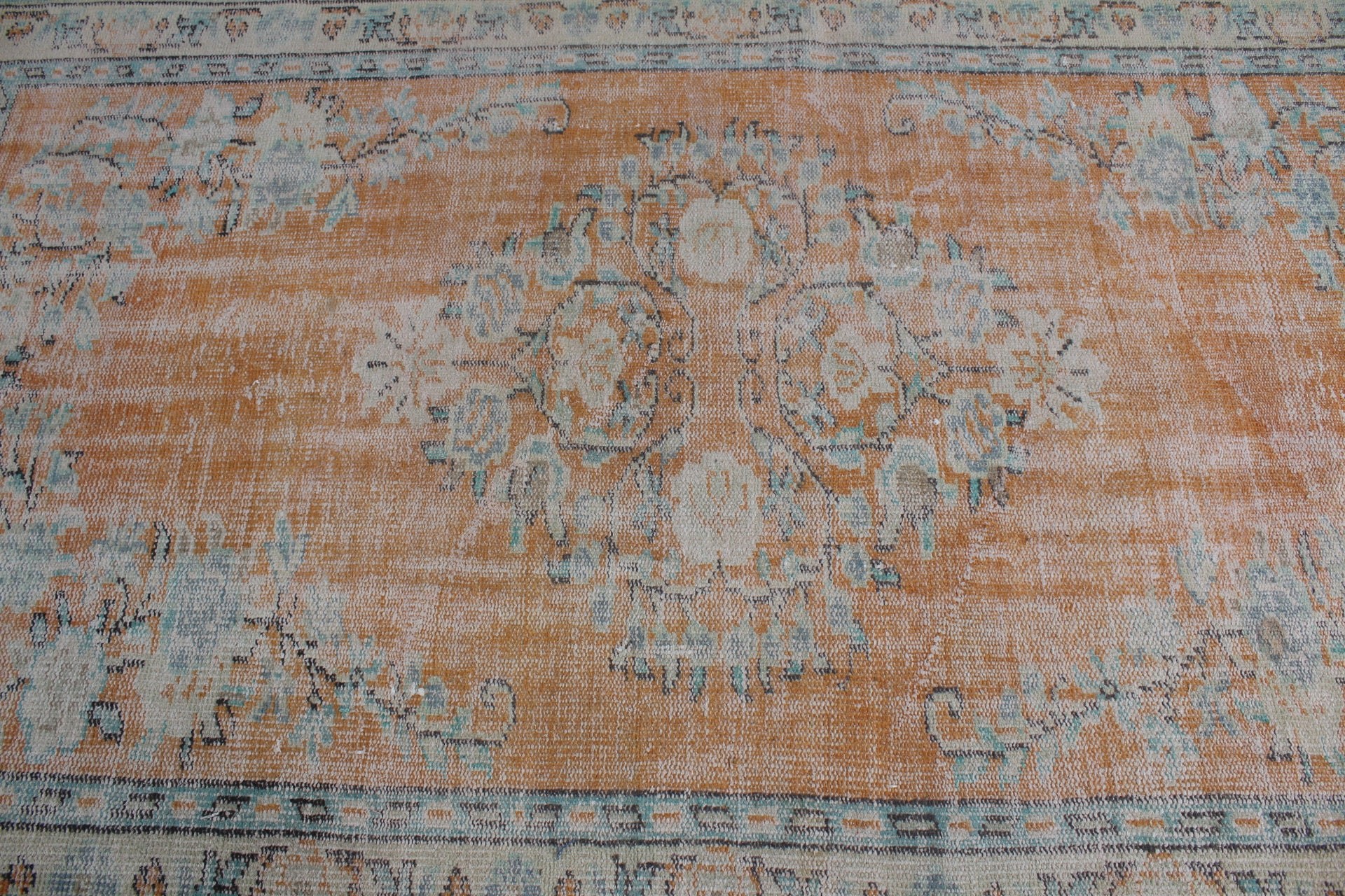 Mutfak Halısı, Vintage Halı, Alan Halıları, Yatak Odası Halısı, Yer Halıları, Turuncu Oushak Halıları, 4.6x7.4 ft Alan Halısı, Türk Halıları, Eskitilmiş Halı