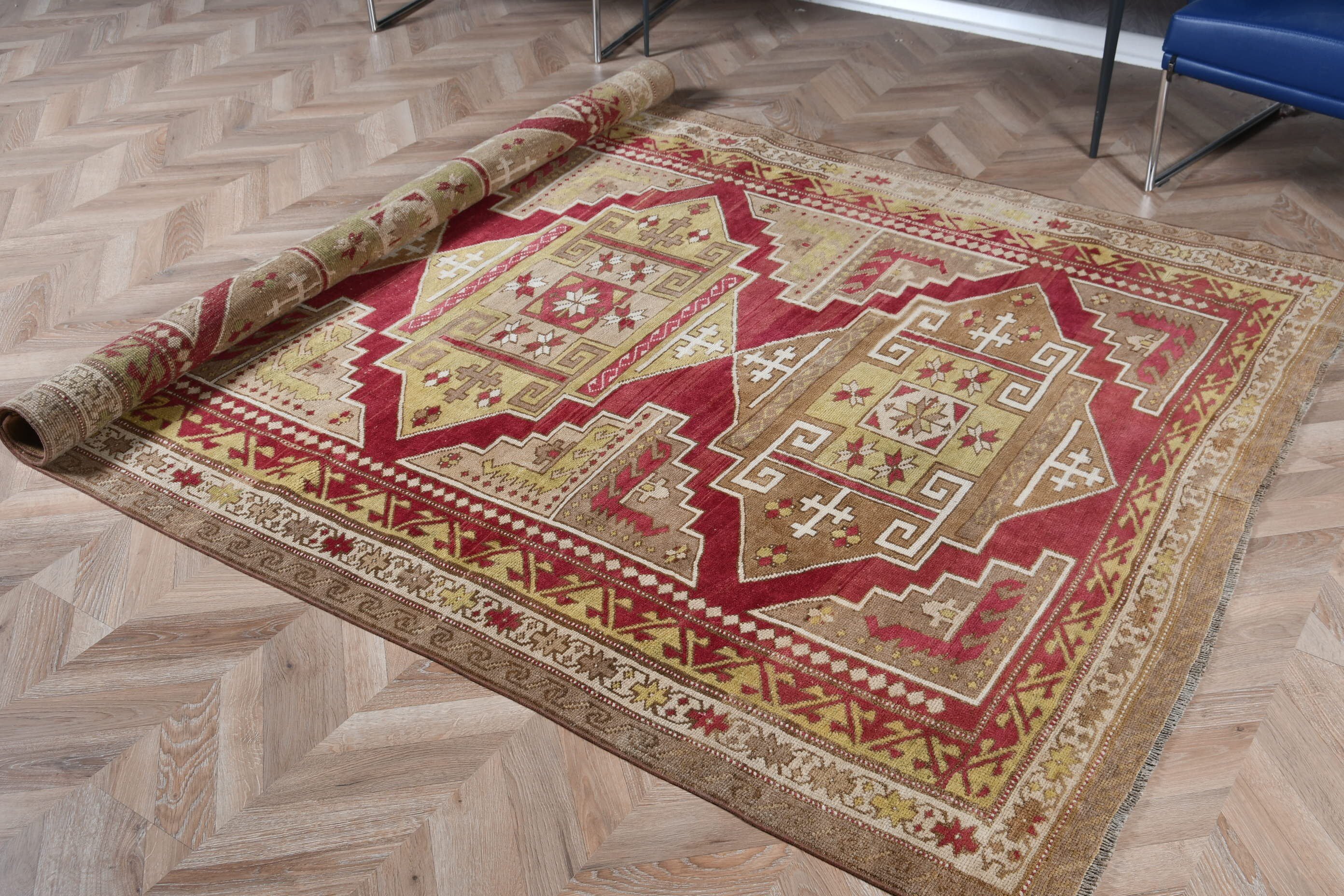 Sessiz Halı, Yatak Odası Halıları, 5.7x8 ft Büyük Halılar, Salon Halıları, Vintage Halılar, Kırmızı Oushak Halıları, Türk Halıları, Yemek Odası Halıları