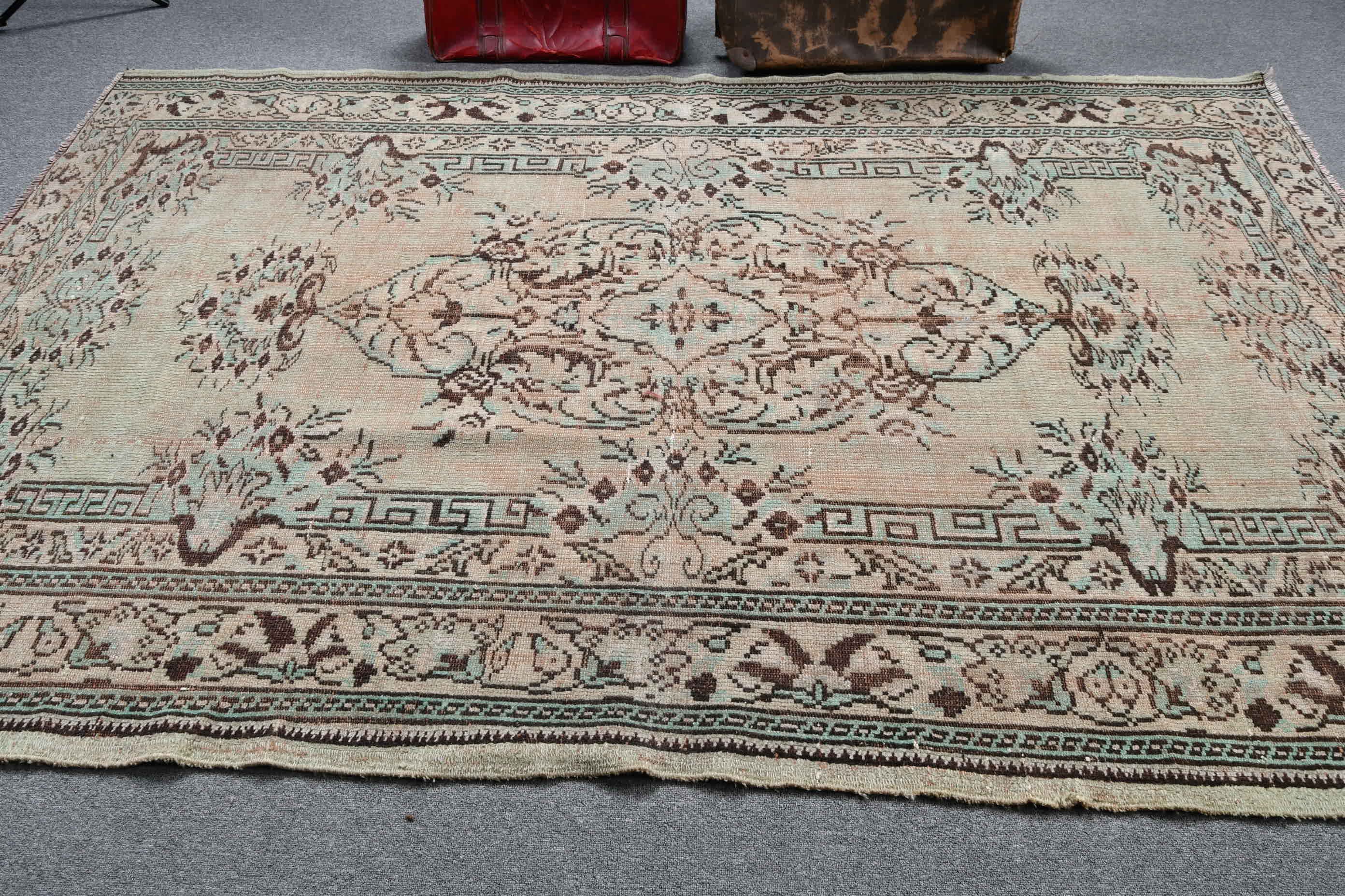 Green Floor Rugs, Living Room Rugs, Turkish Rug, Cute Rugs, Moroccan Rugs, Vintage Rug, Oriental Rug, 6x9.2 ft Large Rug, Dining Room Rugs