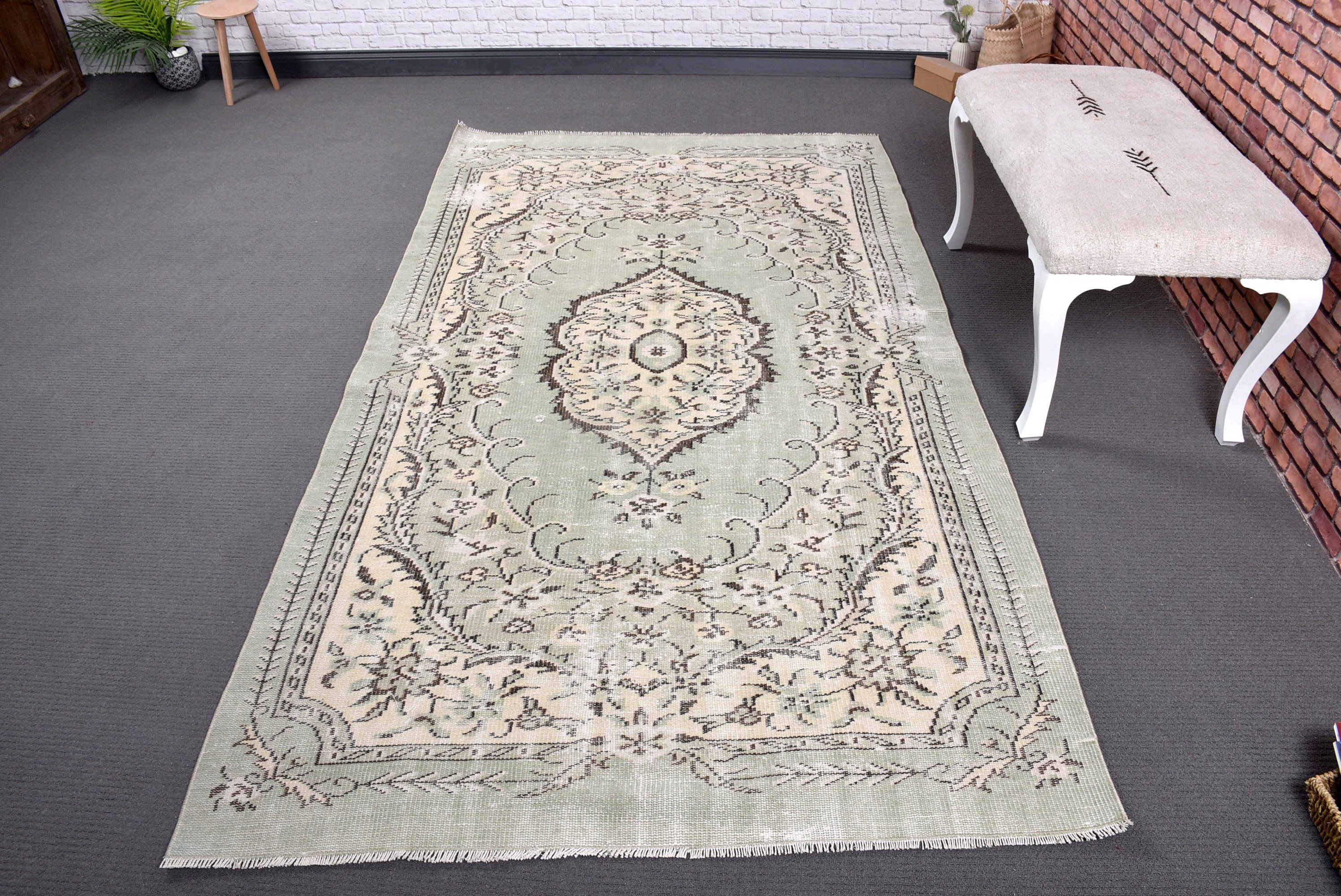 Bedroom Rug, Green  4.5x8.2 ft Area Rugs, Vintage Rugs, Oushak Area Rugs, Oriental Rugs, Turkish Rugs