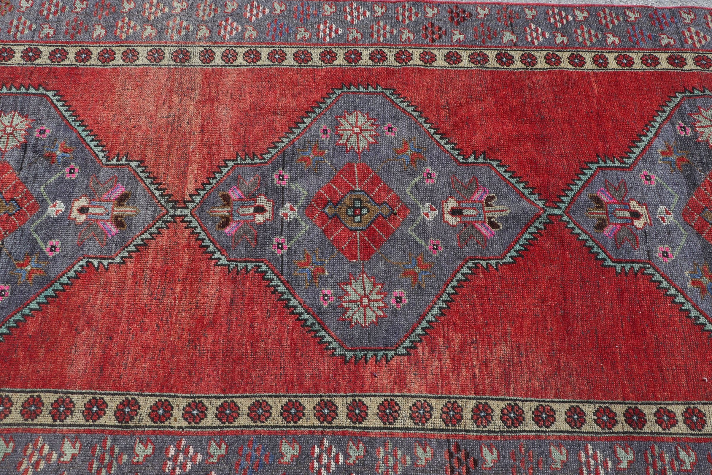 Vintage Rug, Anatolian Rug, Red Home Decor Rug, Corridor Rug, Wool Rug, Kitchen Rug, Natural Rugs, Turkish Rugs, 4.1x10.4 ft Runner Rugs