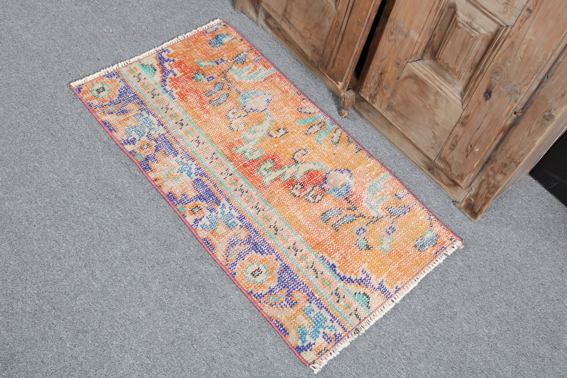 Boho Rugs, Vintage Rugs, Orange Cool Rugs, Small Area Rugs, 1.5x2.8 ft Small Rug, Oushak Rugs, Turkish Rug, Bedroom Rug, Handmade Rug