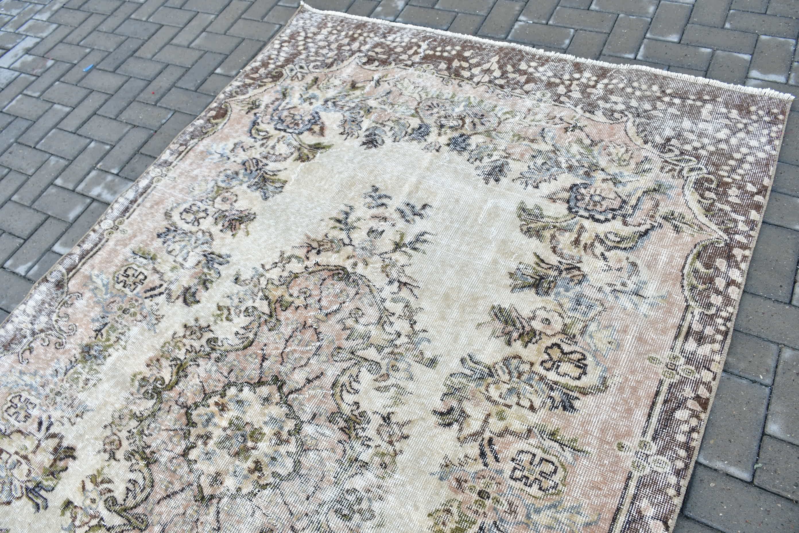 Dining Room Rug, Turkish Rug, 5.4x9.1 ft Large Rug, Salon Rugs, Vintage Rug, Vintage Decor Rug, Beige Wool Rugs, Antique Rug, Oriental Rug