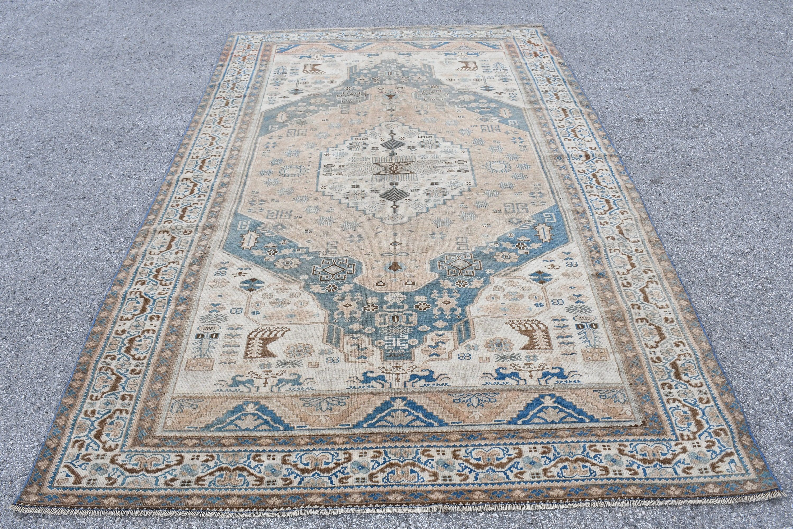 Hand Knotted Rug, Moroccan Rug, Beige Kitchen Rug, Bedroom Rugs, Anatolian Rug, Vintage Rugs, 6.1x9.9 ft Large Rugs, Turkish Rug, Salon Rug