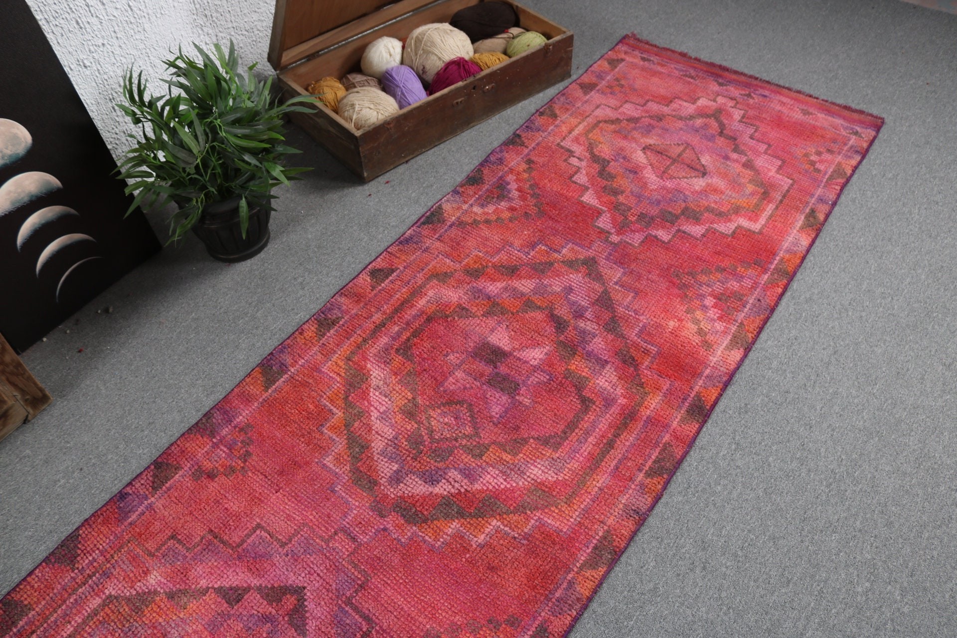 2.7x12.8 ft Runner Halıları, Merdiven Halıları, Yer Halıları, Türk Halıları, Mutfak Halıları, Runner Halıları, Vintage Halılar, Pembe Yün Halılar