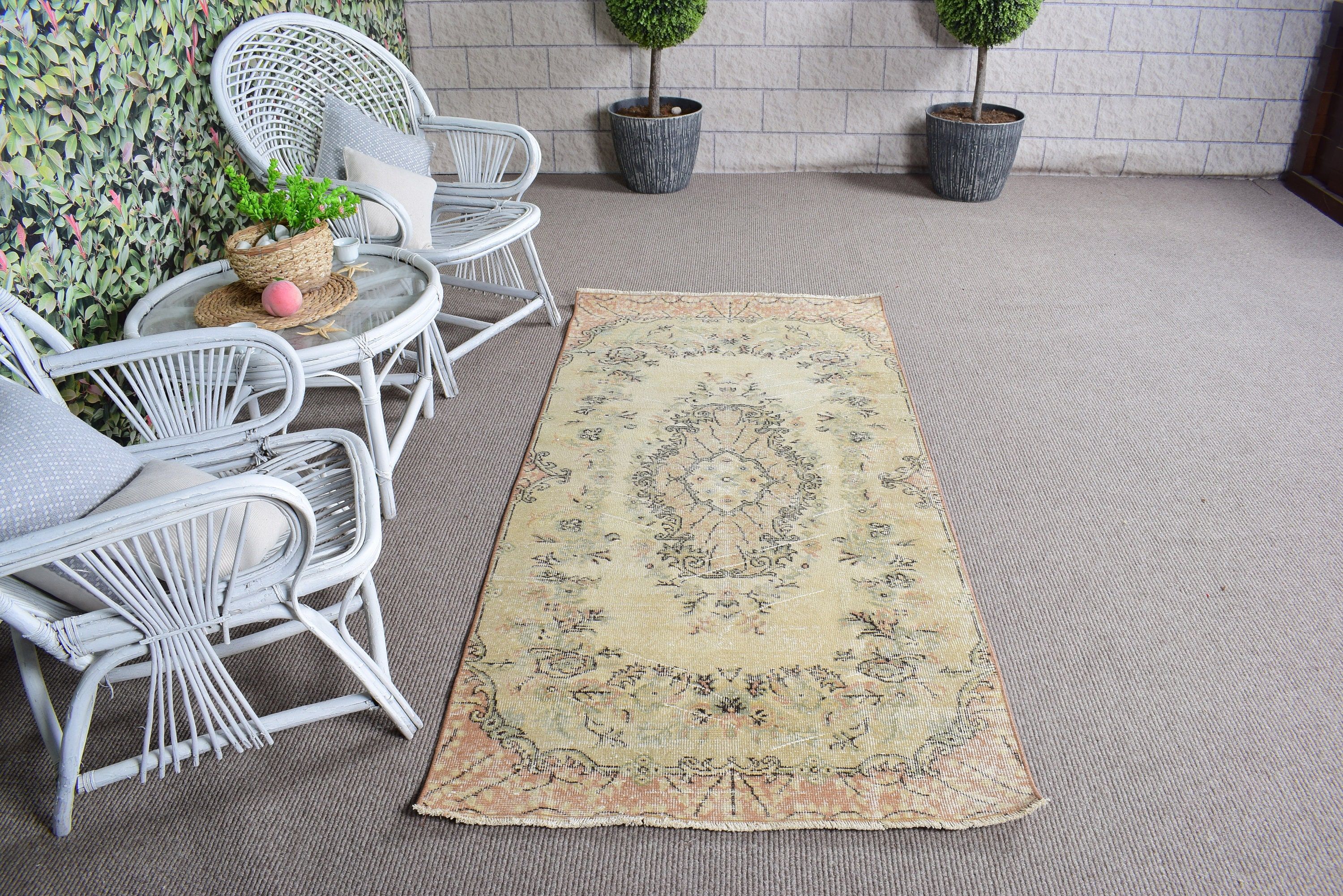 Turkish Rugs, Neutral Rug, Oriental Rugs, Beige  3.2x6.8 ft Accent Rug, Outdoor Rug, Vintage Rugs, Entry Rugs, Bedroom Rugs