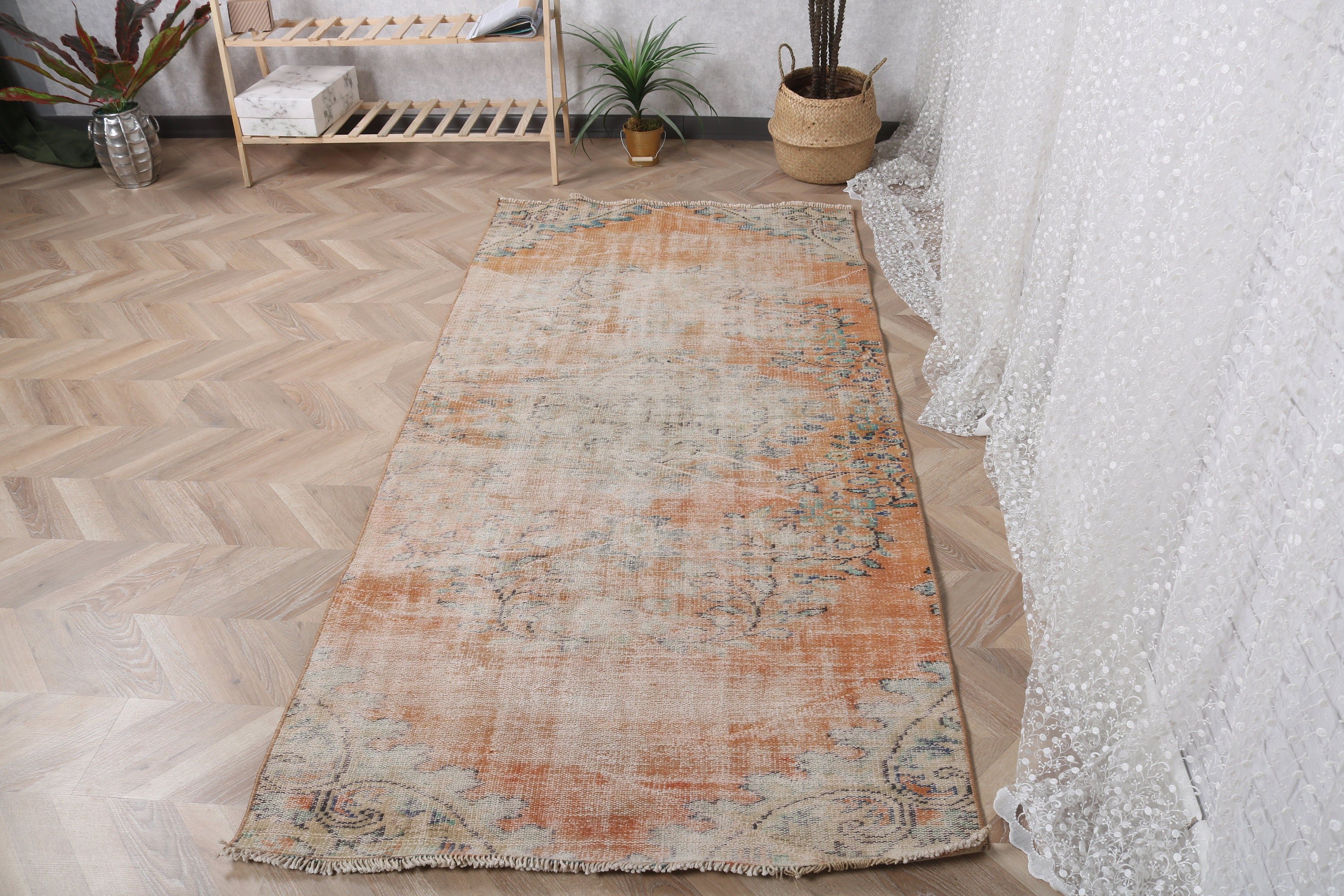 Orange Floor Rug, Vintage Area Rug, Cool Rugs, Vintage Rug, Turkish Rugs, 3.5x7.6 ft Area Rugs, Office Rug, Dining Room Rugs