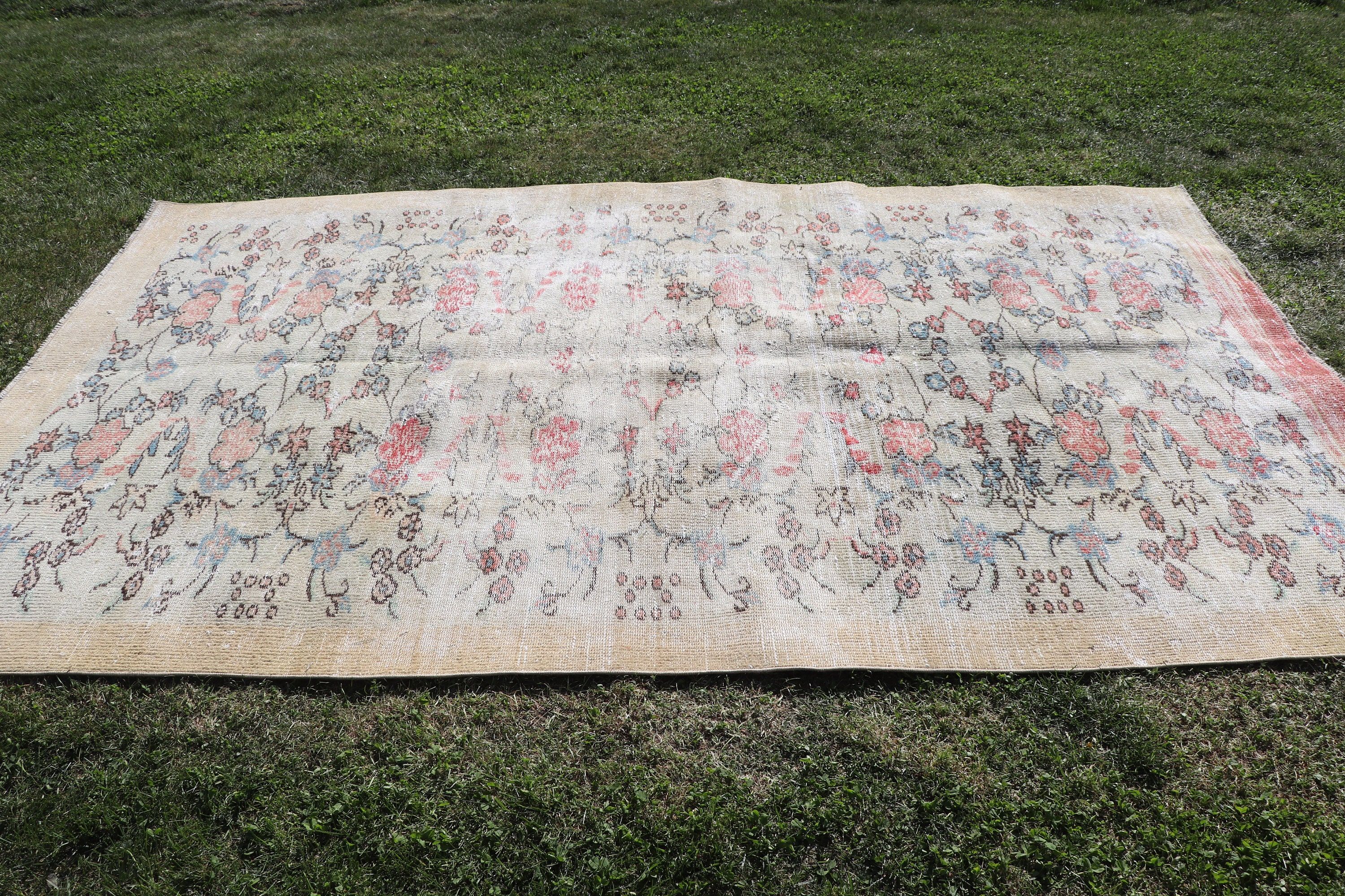 Büyük Vintage Halılar, Ev Dekorasyonu Halısı, Vintage Halılar, Bej 5.4x9.1 ft Büyük Halı, Yemek Odası Halısı, Türk Halısı, Antika Halı