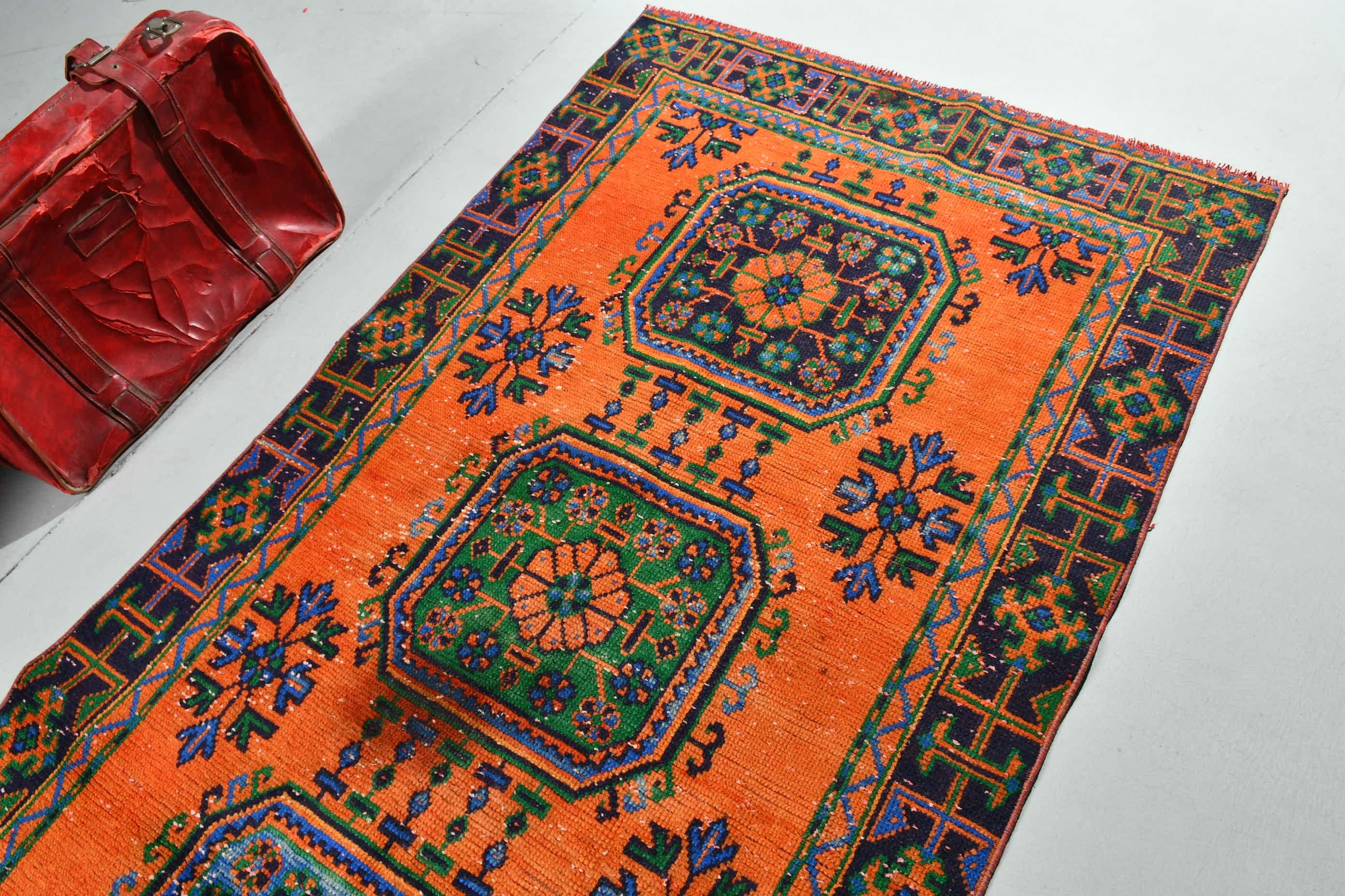 Floor Rug, Vintage Rug, Rugs for Hallway, Oriental Rug, Outdoor Rug, 3.9x10.8 ft Runner Rug, Stair Rugs, Orange Oriental Rug, Turkish Rugs