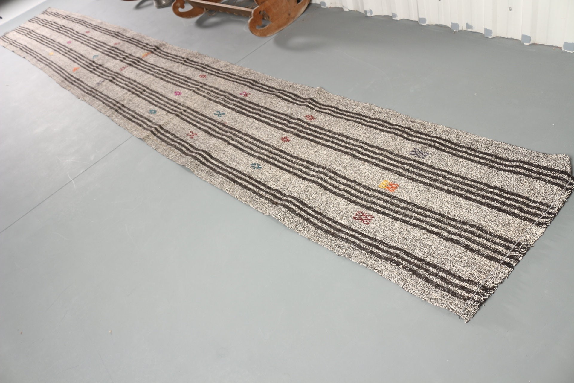 Vintage Rug, Aztec Rugs, Turkish Rug, Stair Rug, Wool Rug, Corridor Rug, Beige  2.5x18.3 ft Runner Rug, Kilim