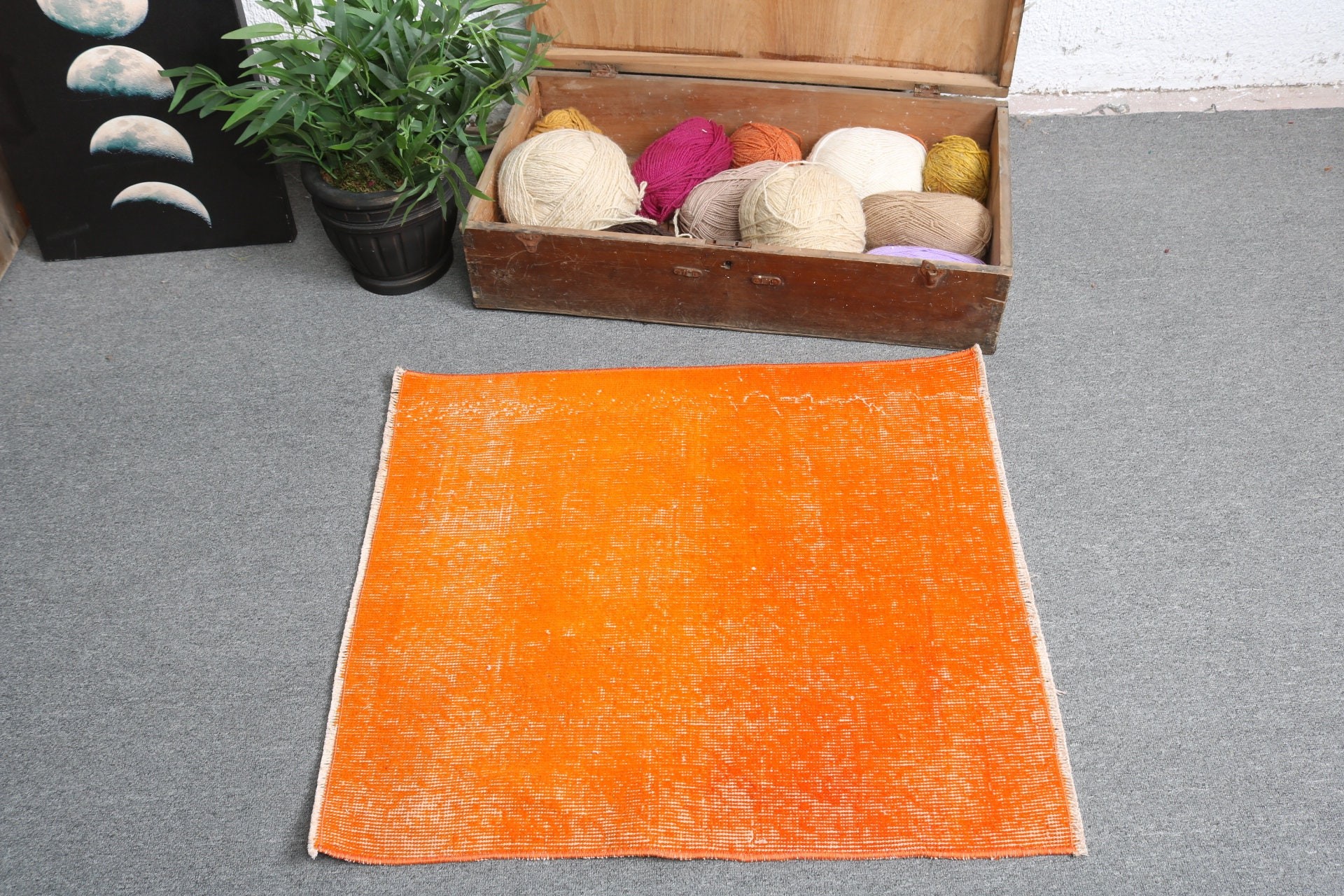 Turkish Rug, Orange Modern Rugs, Luxury Rug, 2.3x2.6 ft Small Rugs, Antique Rug, Boho Rugs, Small Vintage Rugs, Vintage Rug, Door Mat Rugs