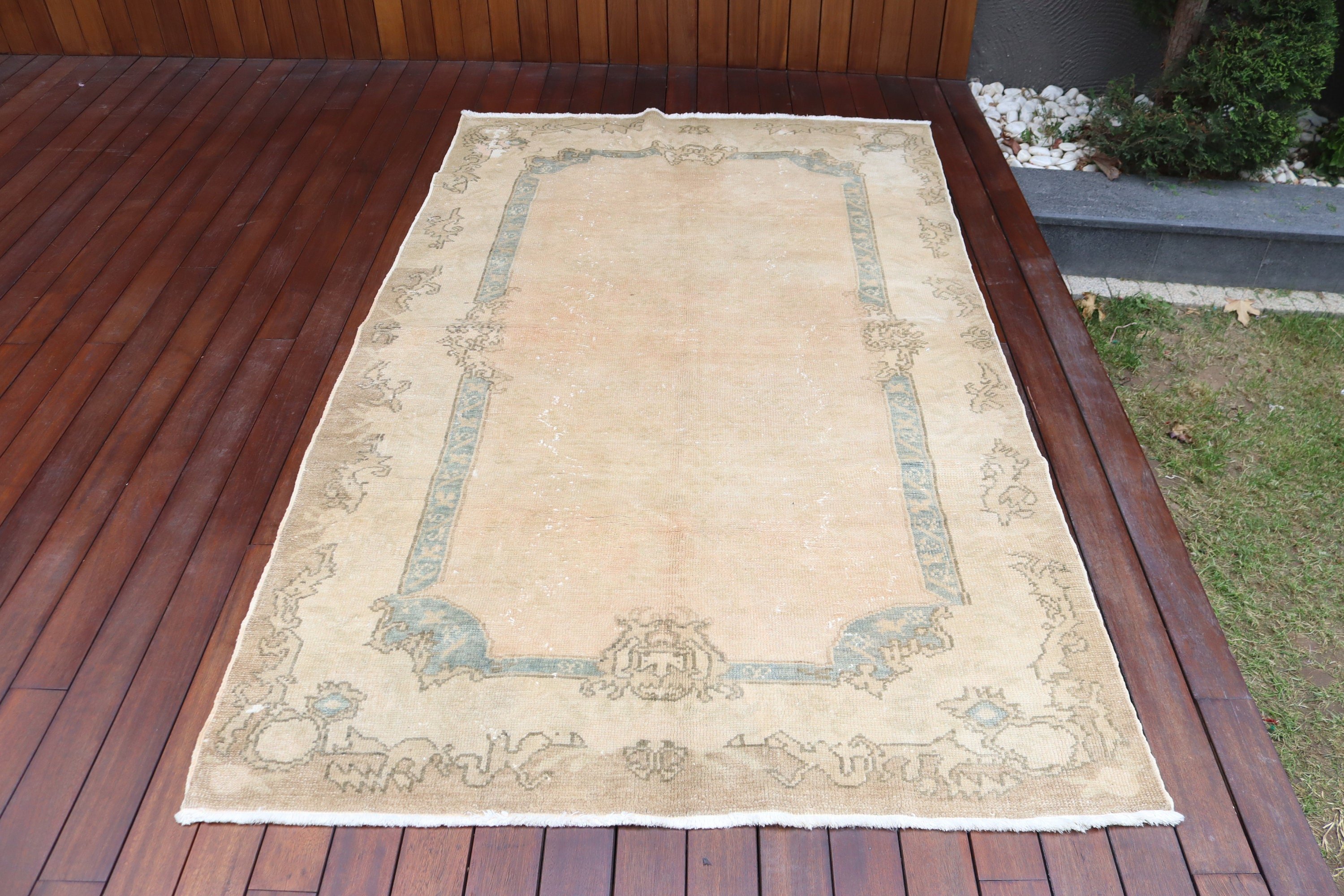 Oushak Bölge Halıları, Yün Halılar, Mutfak Halıları, Egzotik Halı, 4,4x7,3 ft Alan Halıları, Vintage Halı, Bej Ev Dekor Halıları, Alan Halıları, Türk Halısı