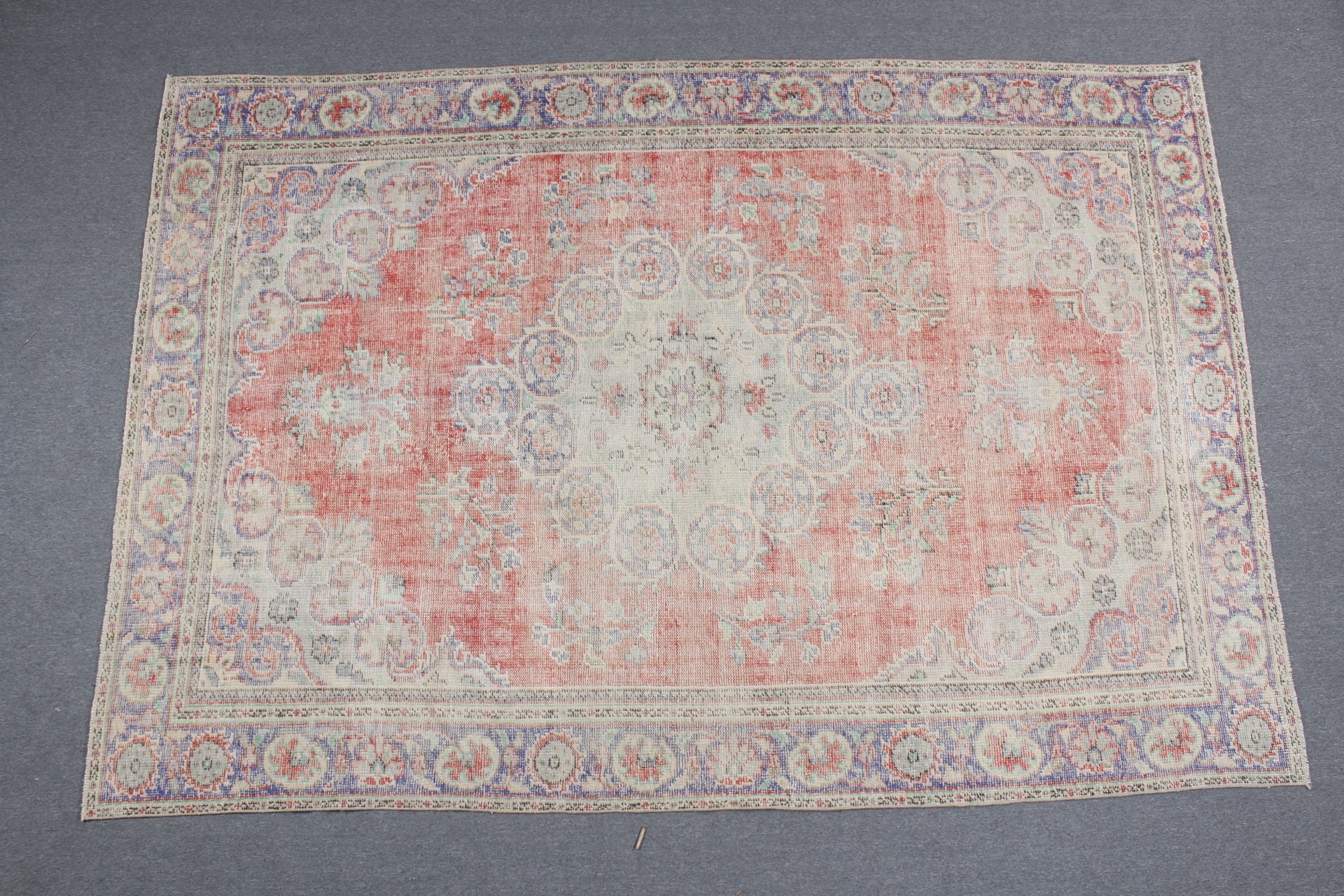 Art Rug, Antique Rug, Turkish Rug, Salon Rug, Blue Antique Rug, Vintage Rug, 6.9x10.1 ft Large Rug, Old Rugs, Bedroom Rug, Rugs for Bedroom