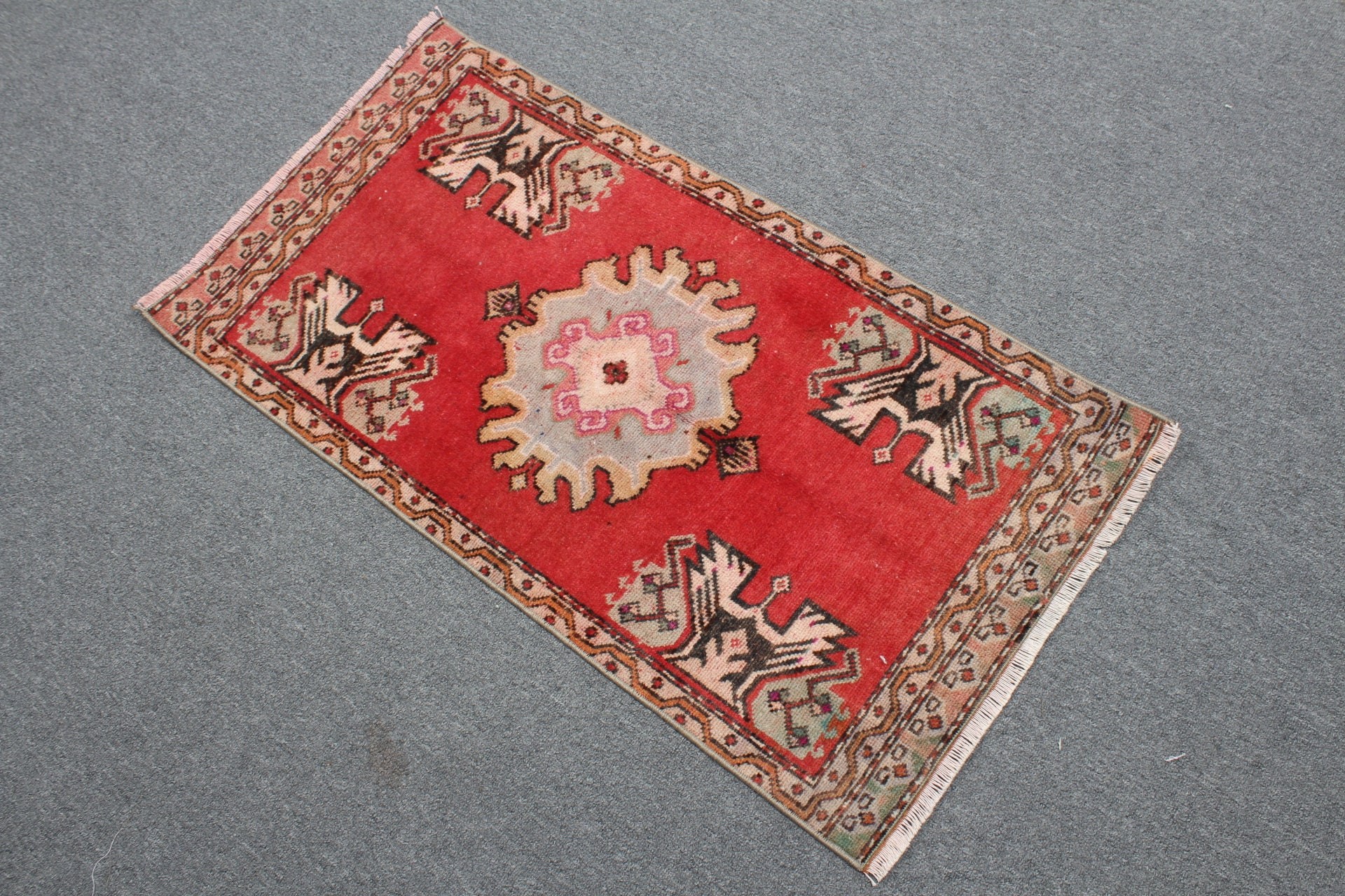 Red Wool Rug, Art Rug, Vintage Rugs, Nursery Rugs, Bath Rug, Rugs for Kitchen, Oushak Rugs, 1.7x3.1 ft Small Rug, Turkish Rug