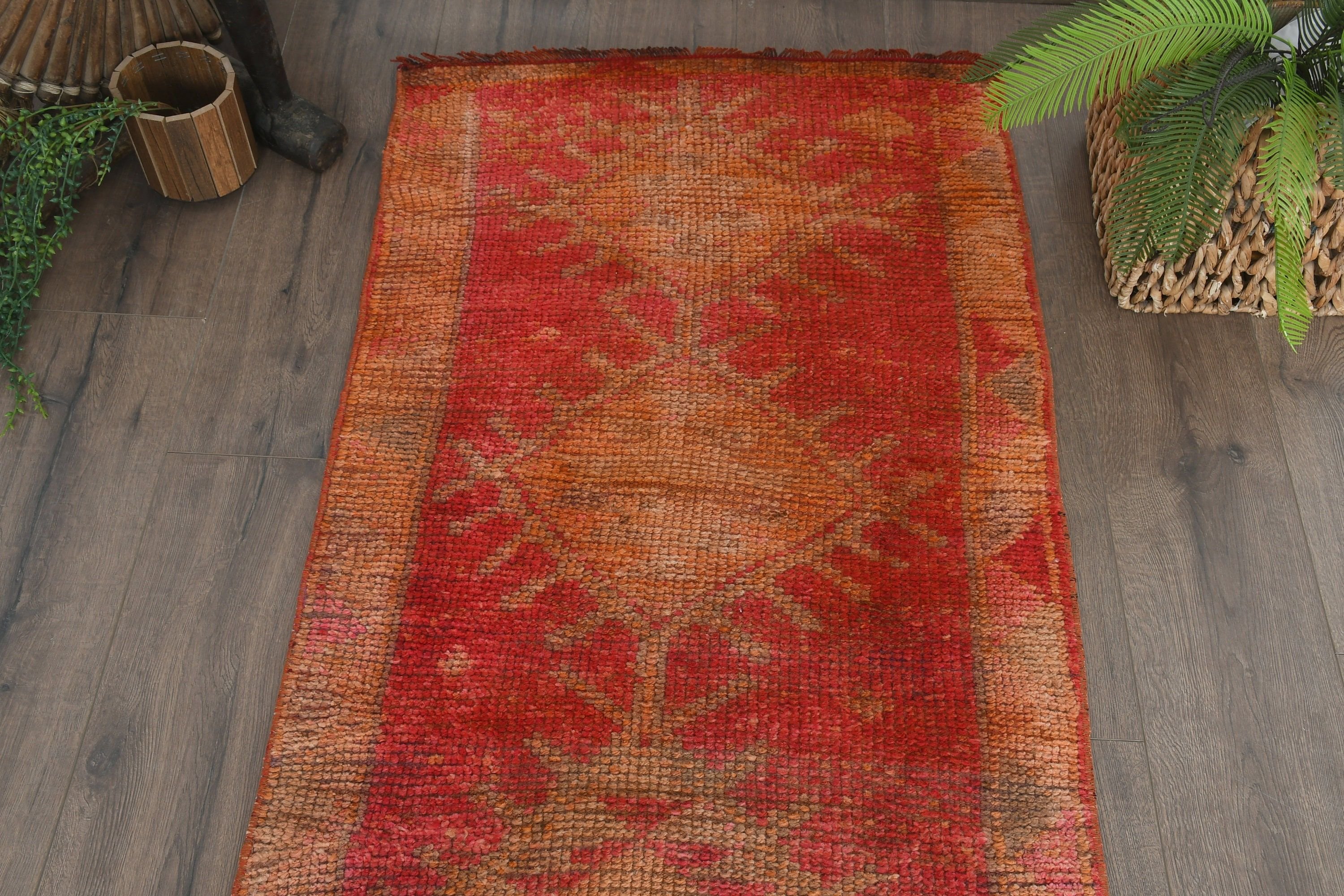 Eclectic Rug, Vintage Rug, Turkish Rug, Wool Rugs, Kitchen Rug, 2.5x9.7 ft Runner Rugs, Rugs for Kitchen, Anatolian Rugs, Red Oriental Rugs