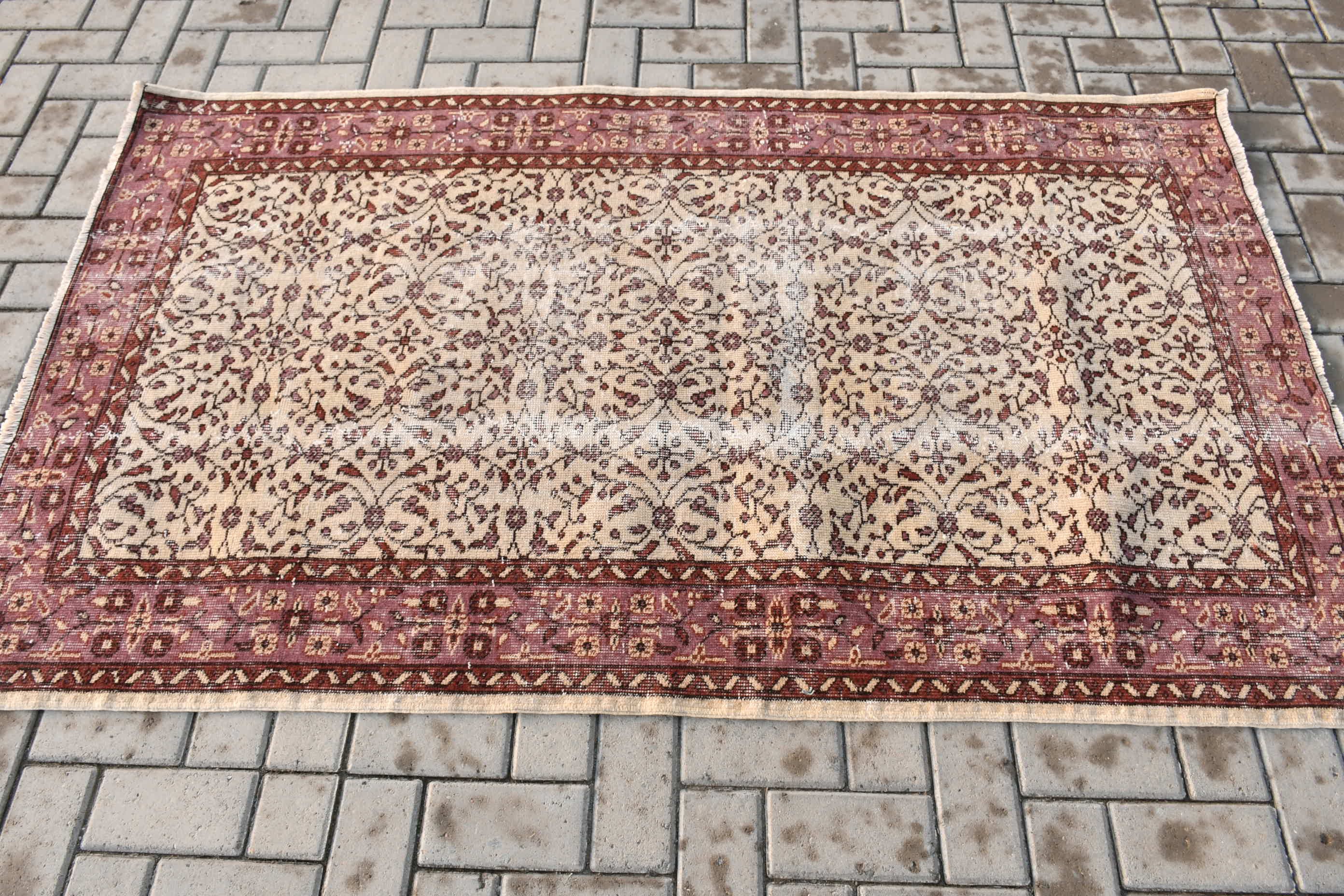 Vintage Halılar, Mutfak Halısı, 3.8x6.4 ft Alan Halısı, Estetik Halı, Yatak Odası Halıları, Yer Halısı, Fas Halıları, Türk Halısı, Bej Ev Dekorasyonu Halısı