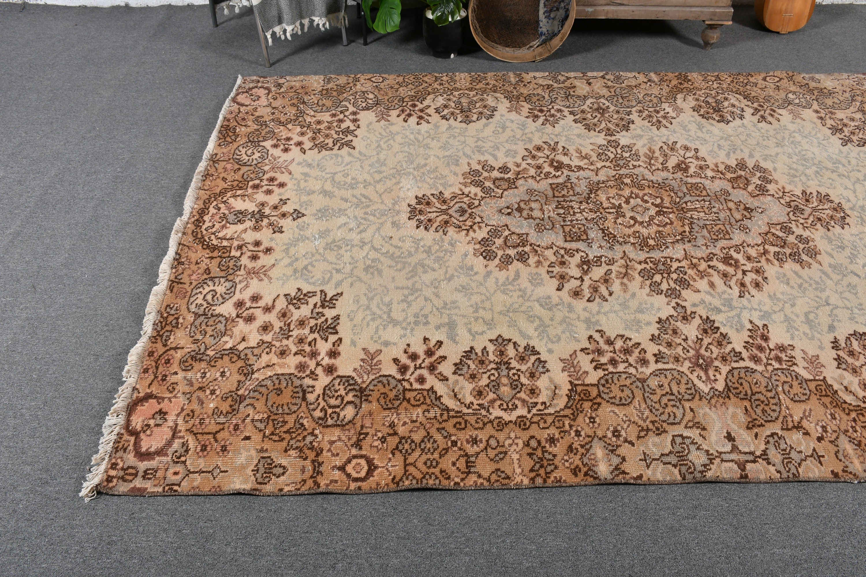 5.9x8.3 ft Büyük Halı, Ev Dekorasyonu Halıları, Bej Antika Halı, Yatak Odası Halıları, Vintage Halı, Sessiz Halı, Yemek Odası Halısı, Fas Halısı, Türk Halıları