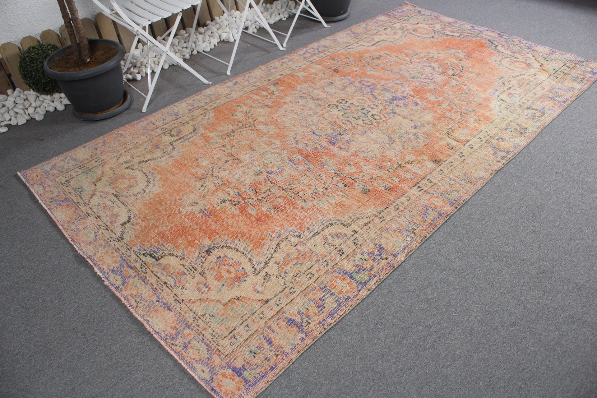 Orange Wool Rug, Oriental Rug, Living Room Rug, Rugs for Salon, Turkish Rugs, Salon Rug, Vintage Rugs, Moroccan Rugs, 5.1x9.4 ft Large Rug