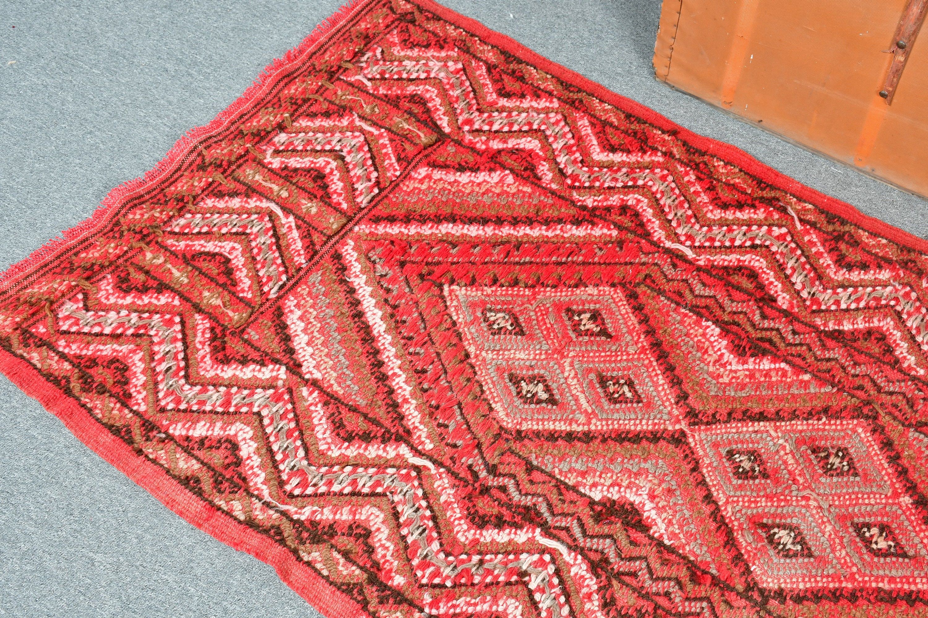 Wool Rug, Kitchen Rug, Turkish Rugs, Red  2.9x6 ft Accent Rugs, Entry Rug, Vintage Rugs, Rugs for Kitchen, Moroccan Rug