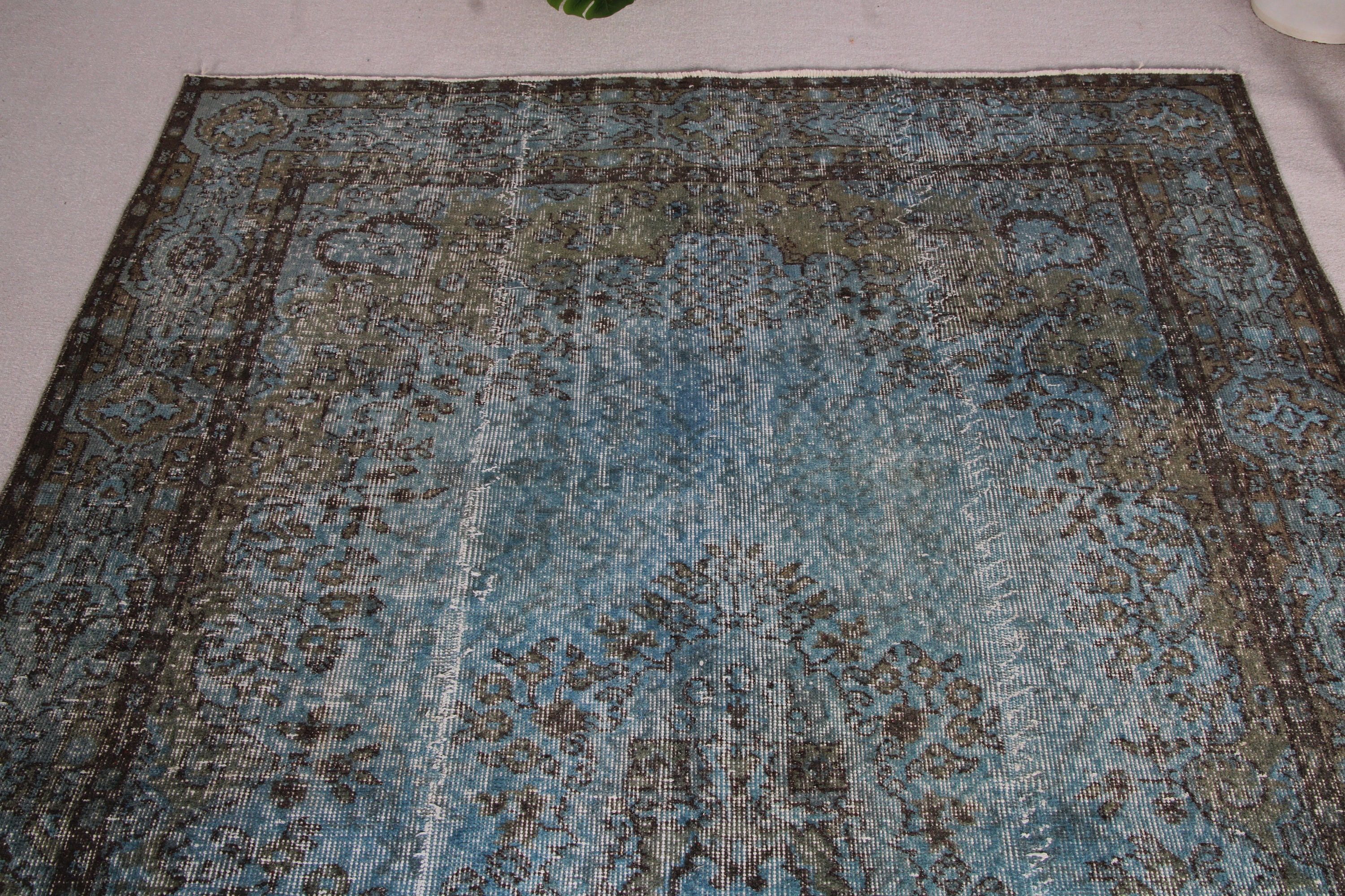 Büyük Oushak Halı, Mavi Açıklama Halıları, Mutfak Halıları, Vintage Halılar, Oushak Halısı, Büyük Vintage Halılar, 5.7x9 ft Büyük Halılar, Türk Halısı