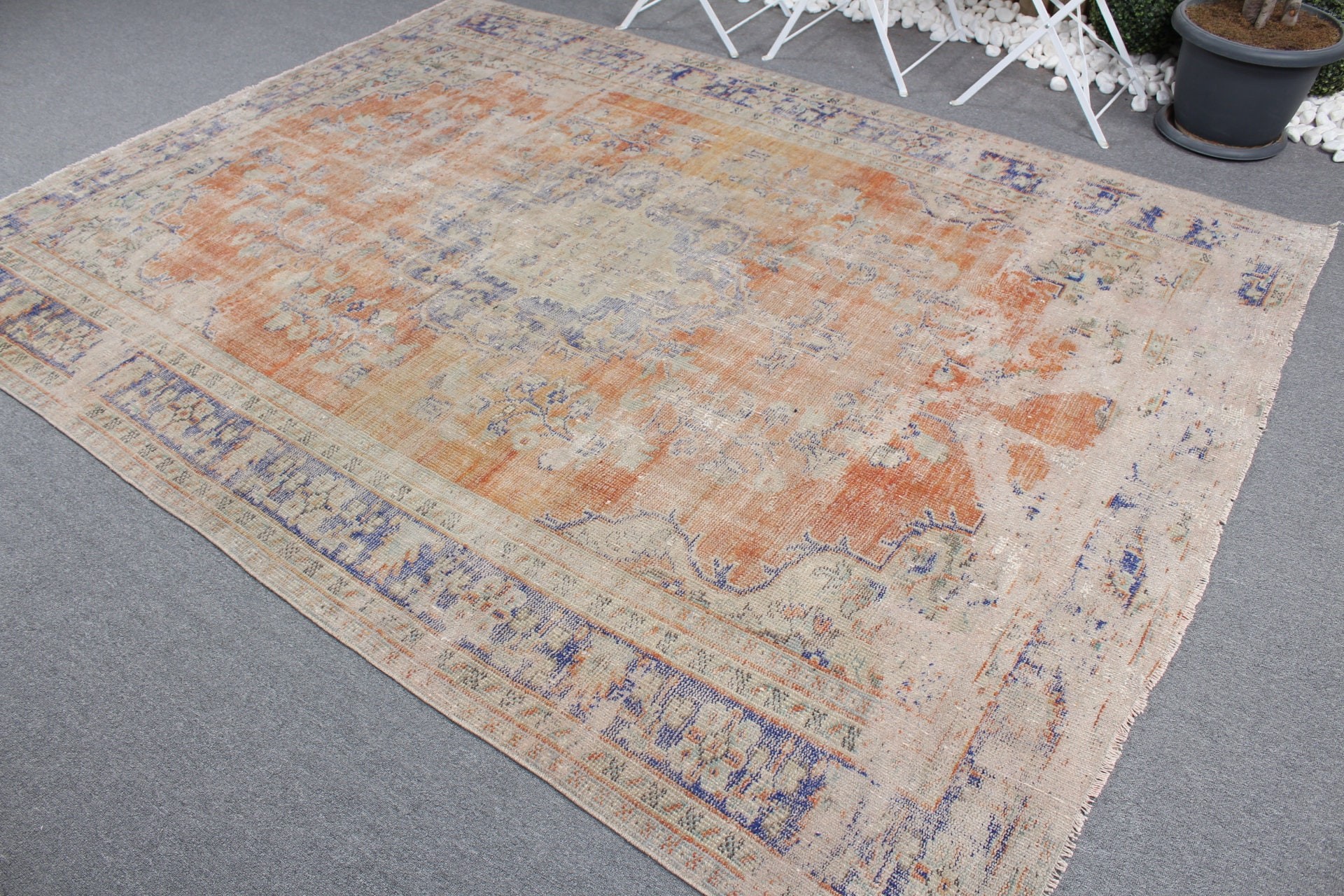 Living Room Rug, Anatolian Rugs, Bedroom Rug, 6.7x9 ft Large Rugs, Vintage Rug, Dorm Rug, Turkish Rugs, Orange Anatolian Rugs, Oushak Rug