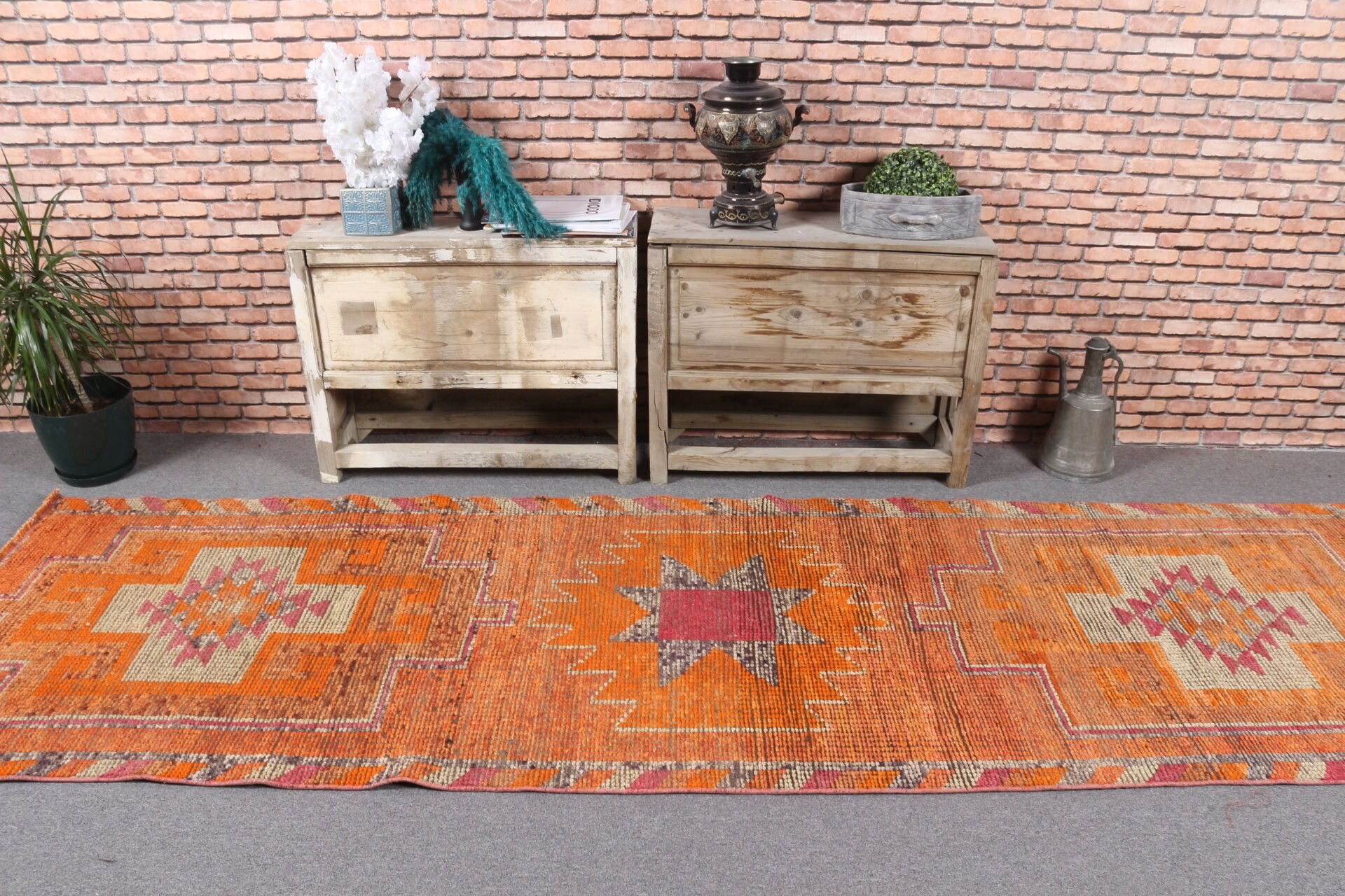 Merdiven Halısı, Sessiz Halılar, Koridor Halıları, Anadolu Halıları, Turuncu Yün Halı, Yatak Odası Halıları, 3.1x11.4 ft Runner Halısı, Türk Halısı, Vintage Halı