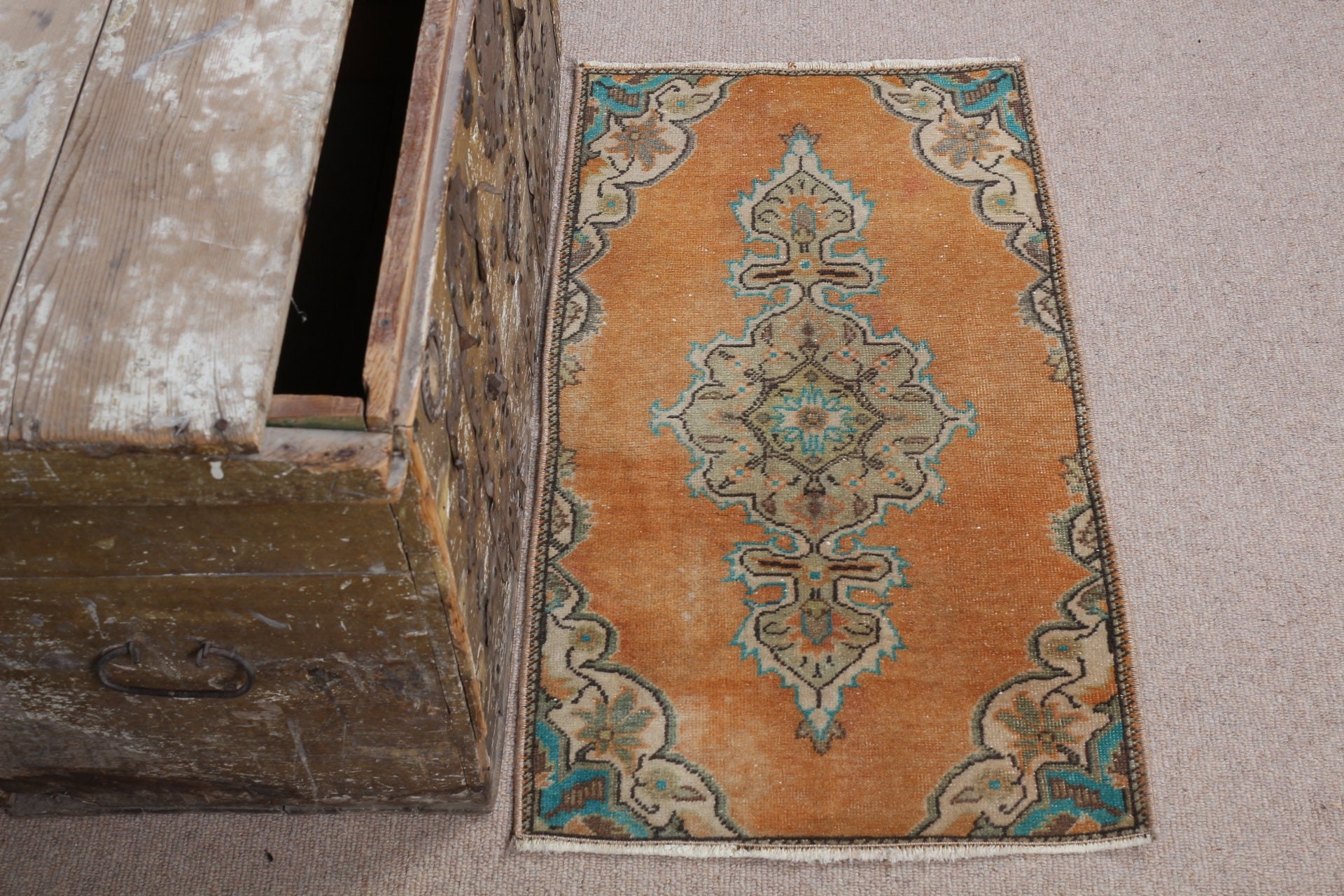 Çocuk Halısı, Araba Paspası Halıları, Banyo Halısı, Turuncu Anadolu Halısı, Vintage Halı, 1.6x2.7 ft Küçük Halı, Türk Halıları, Mutfak Halıları