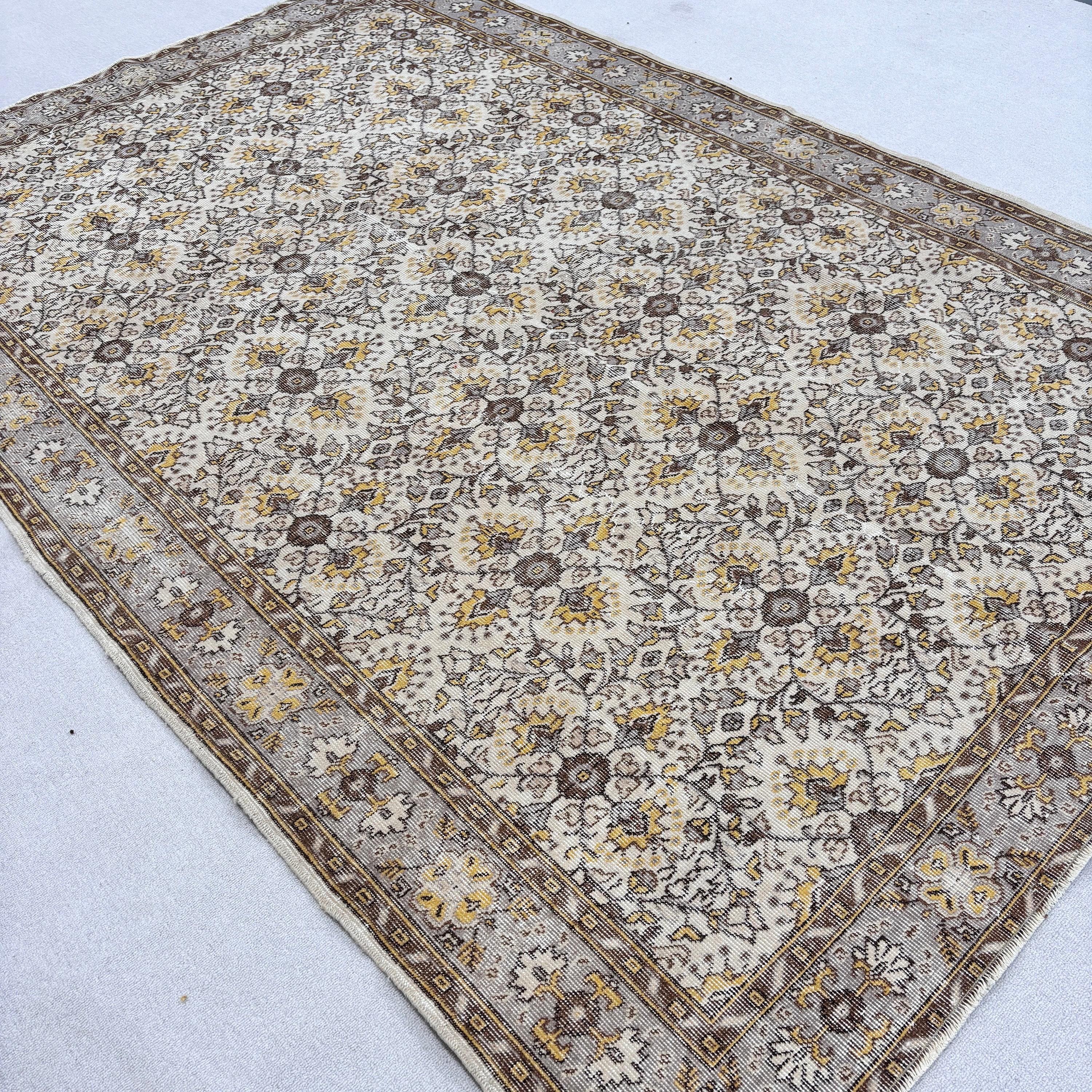 Türk Halıları, Bej Açıklama Halısı, 6.5x9.9 ft Büyük Halılar, Açıklama Halısı, Salon Halısı, Anadolu Halıları, Vintage Halı, Büyük Oushak Halıları