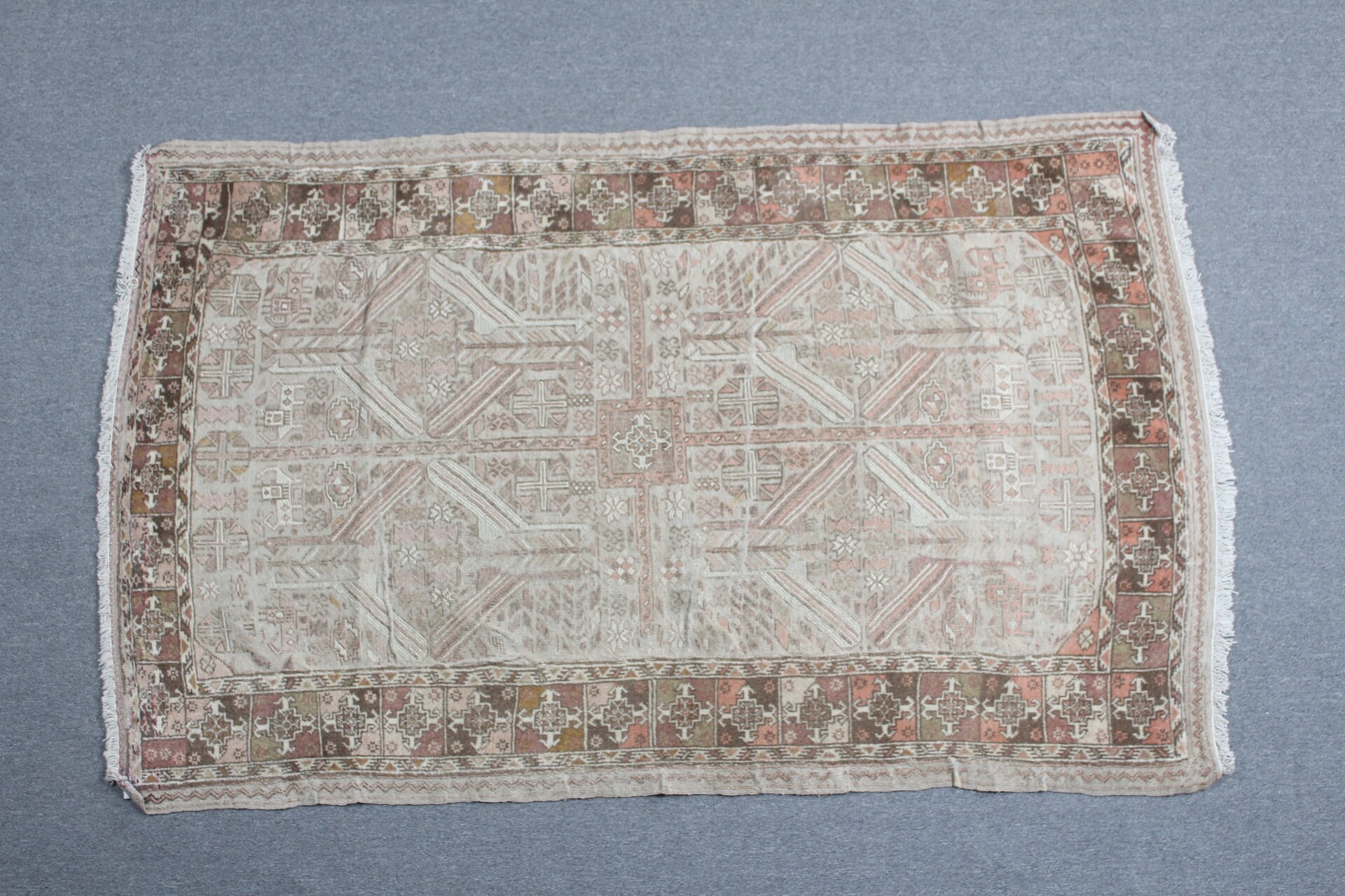 Bej Fas Halısı, Yemek Odası Halısı, Soğuk Halı, 4,1x6,4 ft Alan Halısı, Mutfak Halıları, Türk Halısı, Vintage Halılar, Bohem Halısı