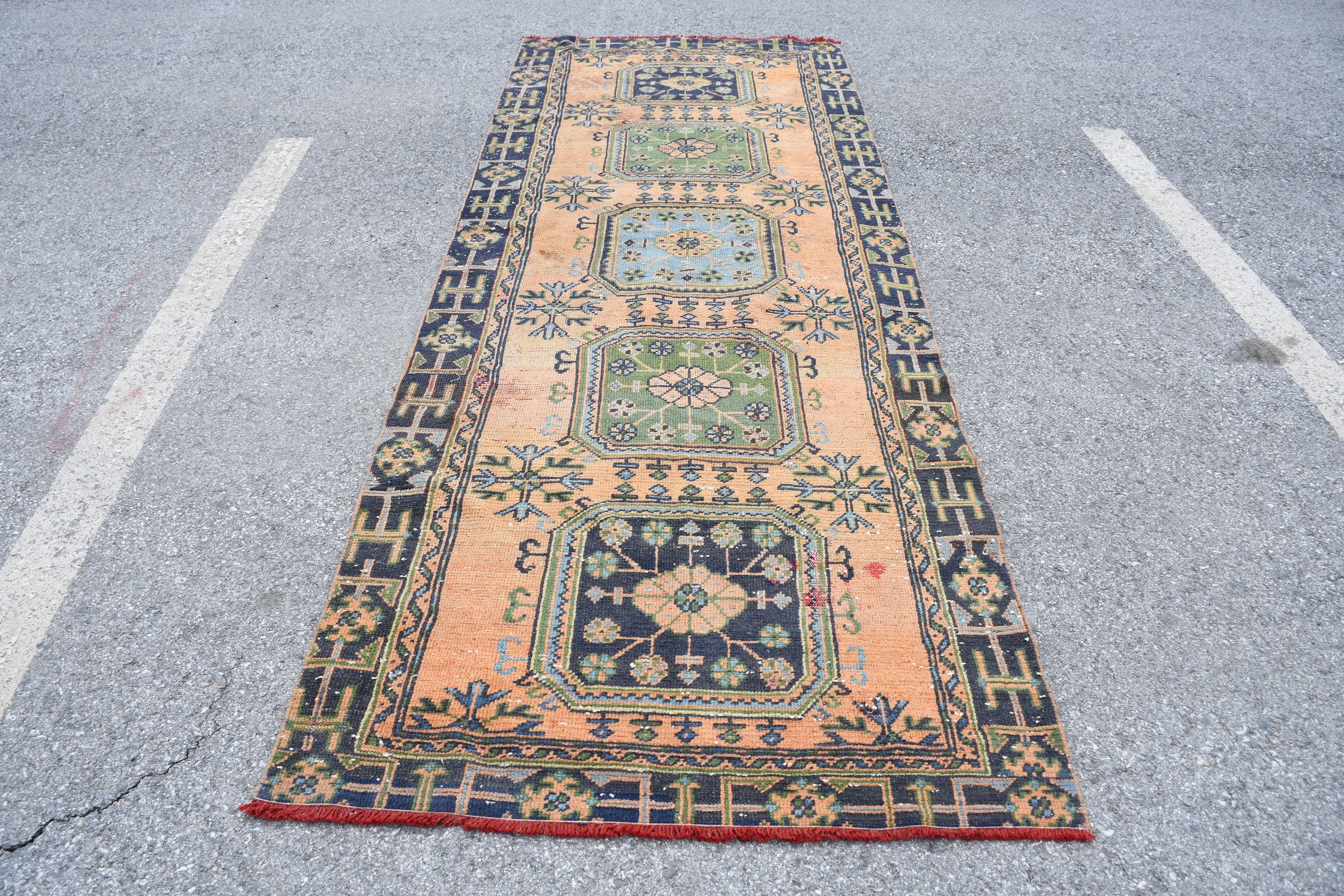 Orange Anatolian Rug, Antique Rug, Organic Rug, Turkish Rugs, Corridor Rug, Hallway Rug, 4x10.8 ft Runner Rugs, Oushak Rug, Vintage Rugs