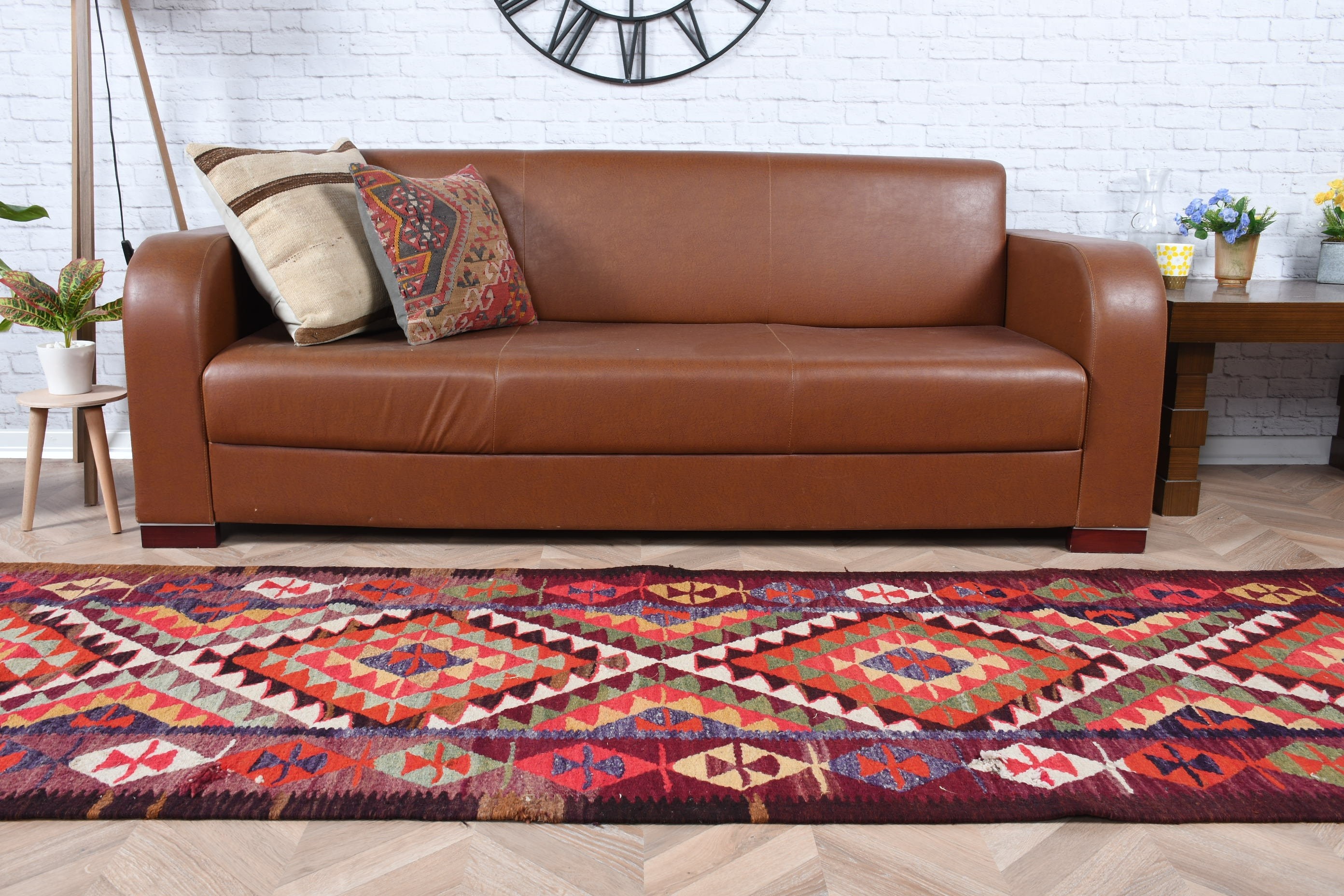 Türk Halısı, Mutfak Halısı, Eski Halı, Antika Halılar, 2,9x9,5 ft Yolluk Halısı, Kilim, Kırmızı Yün Halı, Vintage Halı, Mutfak Halıları, Anadolu Halıları