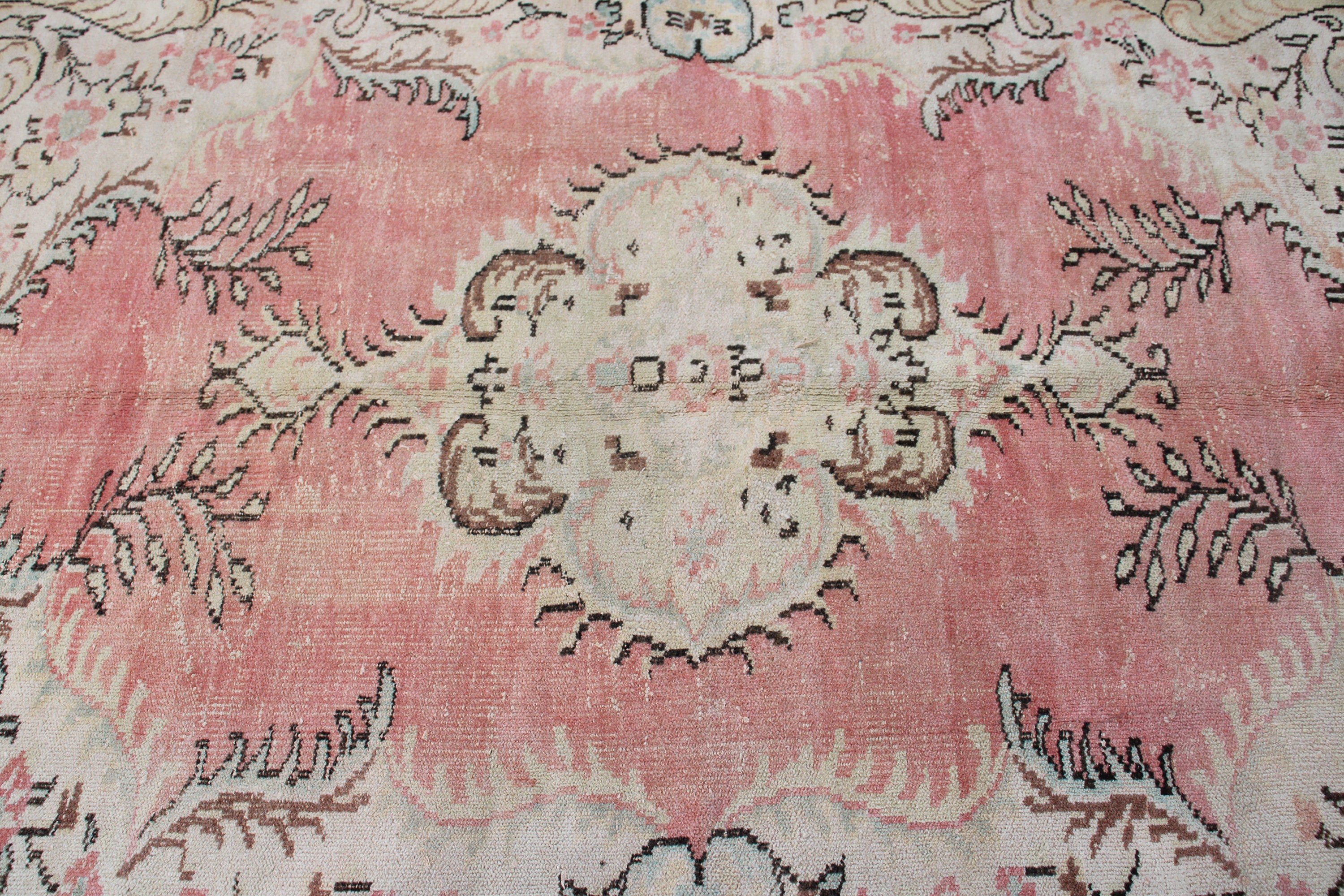 Lüks Halılar, Türk Halısı, 5.2x8.4 ft Büyük Halılar, Salon Halıları, Vintage Halı, Oushak Halıları, Pembe Geometrik Halı, Büyük Oushak Halısı, Modern Halı