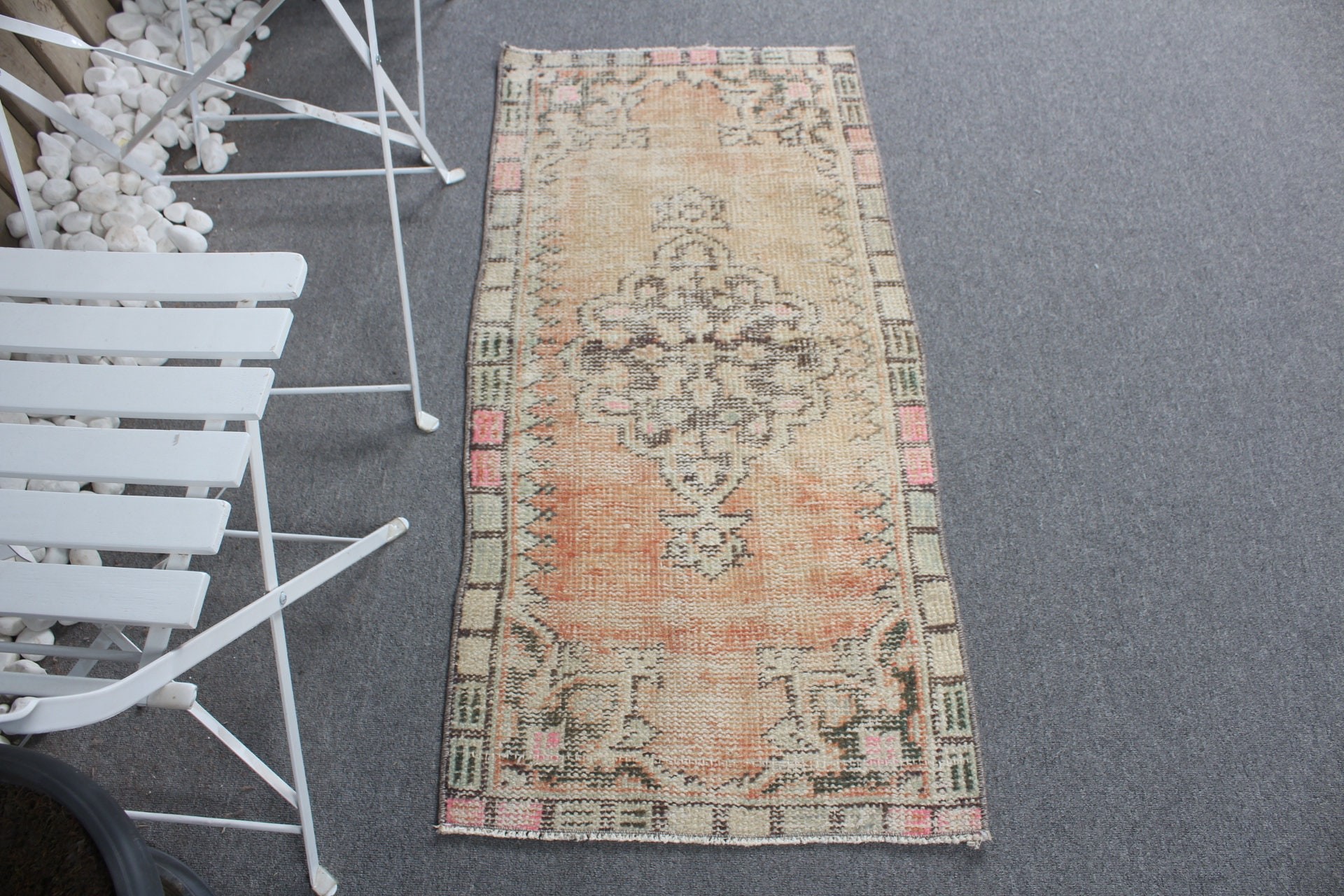 Distressed Rug, 2x4 ft Small Rugs, Bath Rug, Oriental Rugs, Vintage Rug, Wall Hanging Rugs, Turkish Rugs, Bedroom Rugs, Orange Oushak Rug