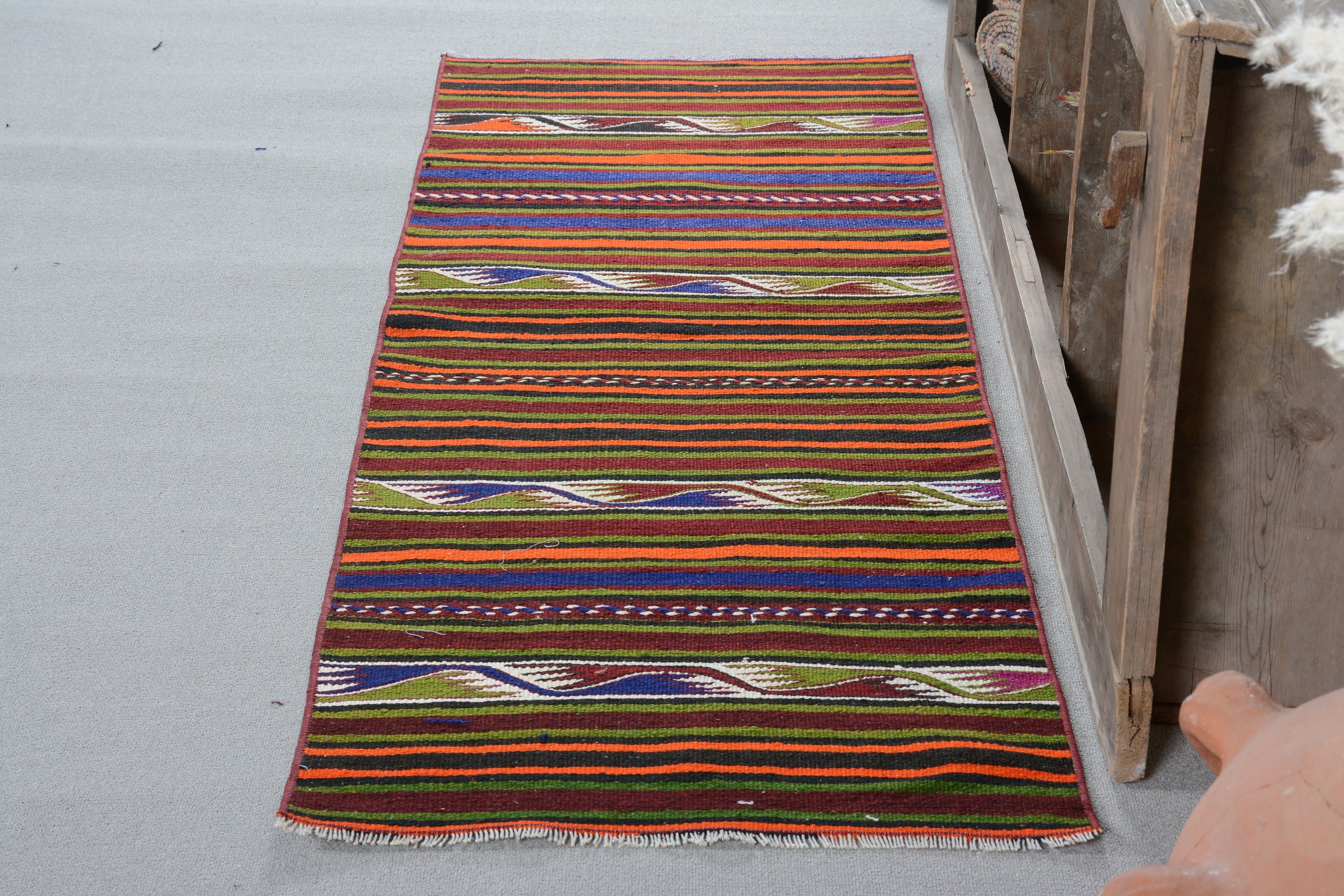 Vintage Halı, Yün Halı, Koridor Halıları, Mutfak Halıları, Kilim, Türk Halısı, Yatak Odası Halısı, Turuncu Fas Halıları, 2,1x6,4 ft Yolluk Halısı