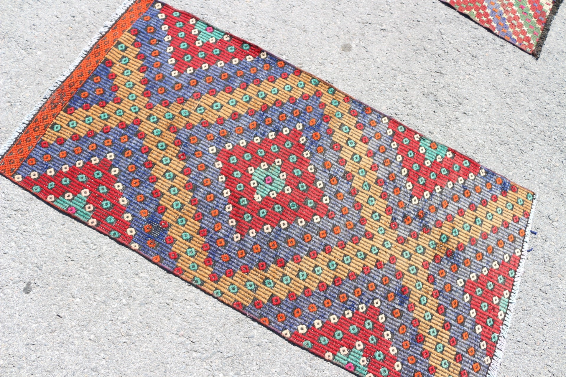 Giriş Halısı, 2,5x4,7 ft Küçük Halı, Giriş Halıları, Antika Halılar, Mavi Soğuk Halı, Soğuk Halı, Vintage Halı, Mutfak Halısı, Türk Halısı, Kilim