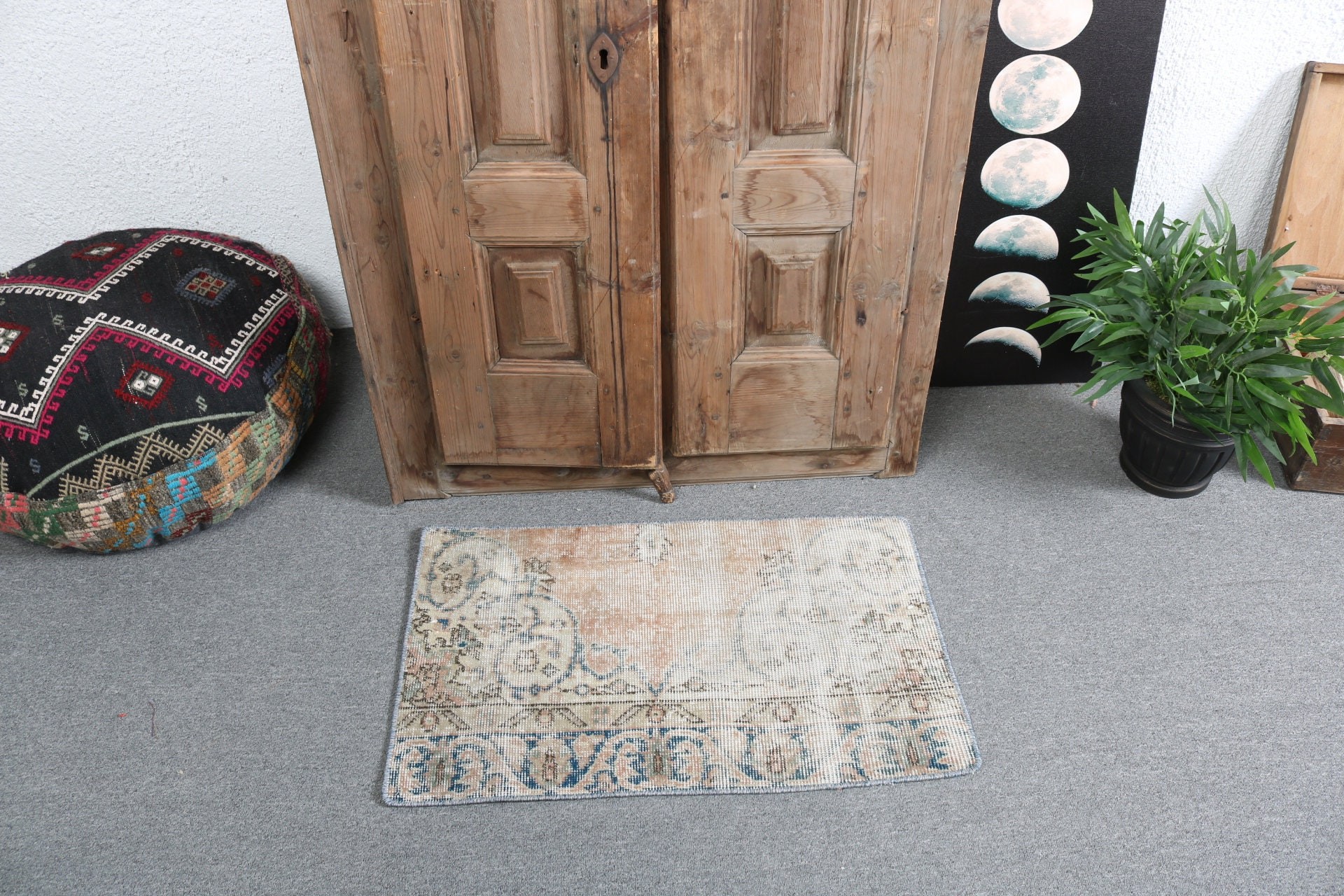 Turuncu 1.6x2.5 ft Küçük Halılar, Etnik Halı, Nötr Halılar, Banyo Halıları, Düz Dokuma Halı, Giriş Halısı, Vintage Halı, Türk Halıları