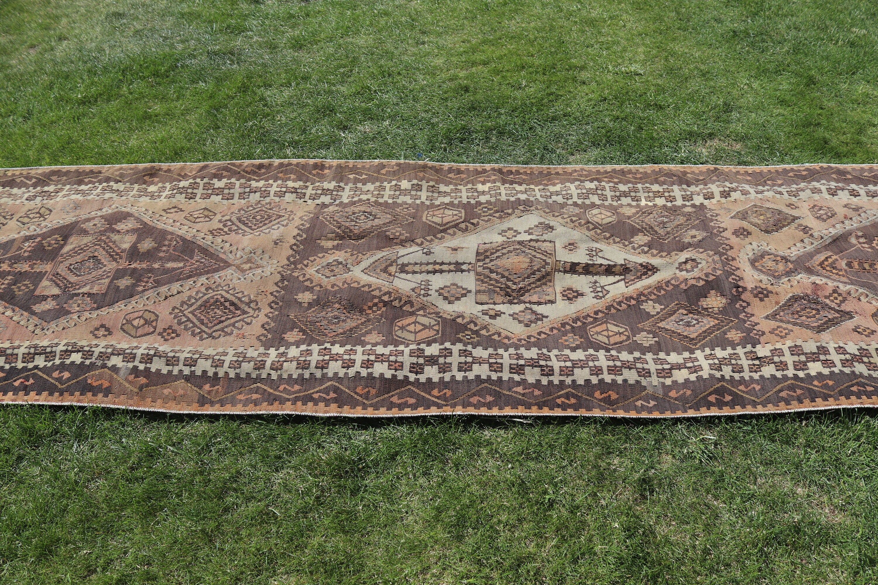 Koridor Halıları, Antika Halı, Vintage Halılar, Boho Halı, Yün Yolluk Halıları, Bej Açıklama Halısı, 3.4x14.2 ft Yolluk Halıları, Türk Halıları, Kilim