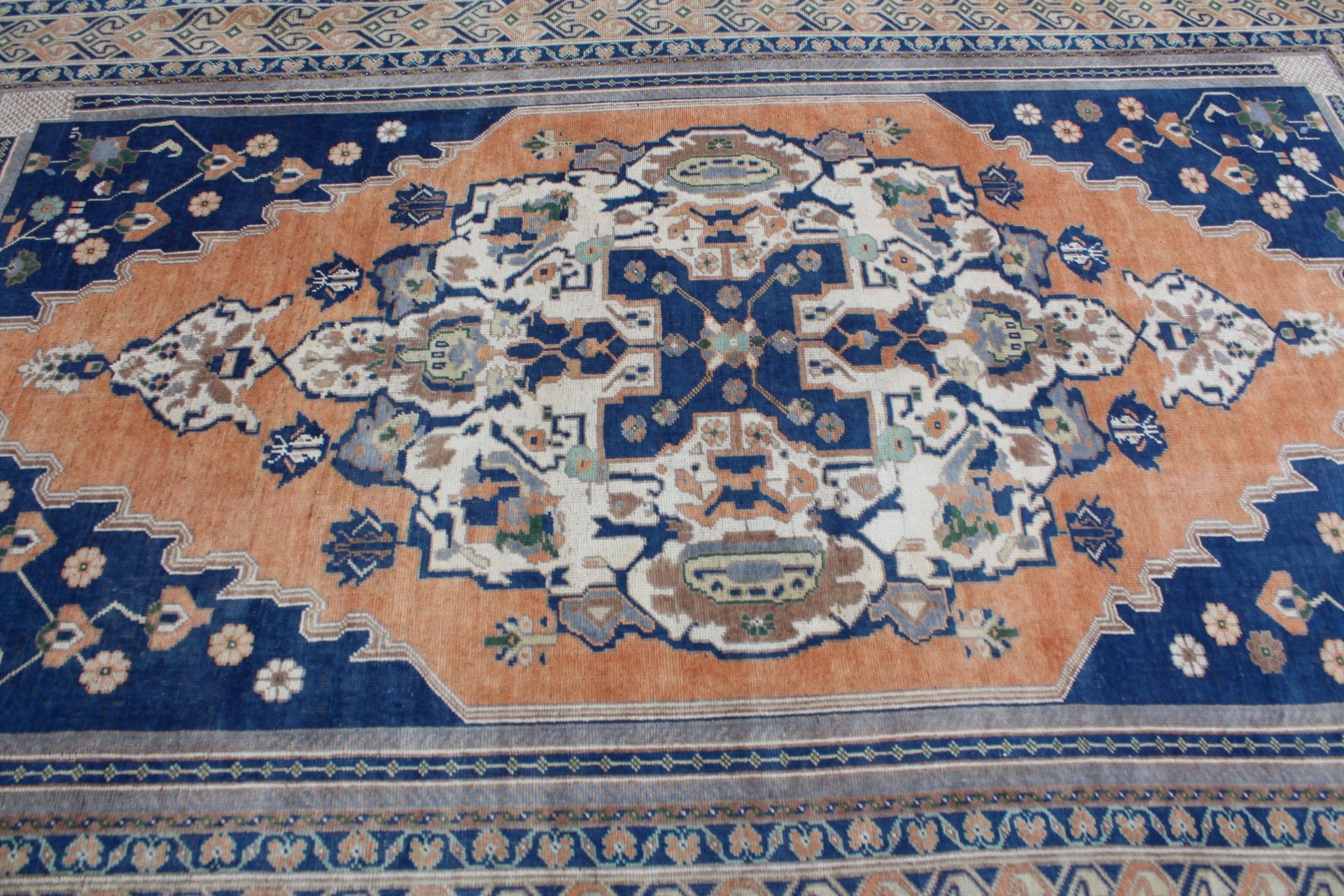 Vintage Rug, Aztec Rug, Turkish Rugs, Anatolian Rug, Dining Room Rug, Bedroom Rug, Oushak Rug, Blue  6.1x10.6 ft Large Rug