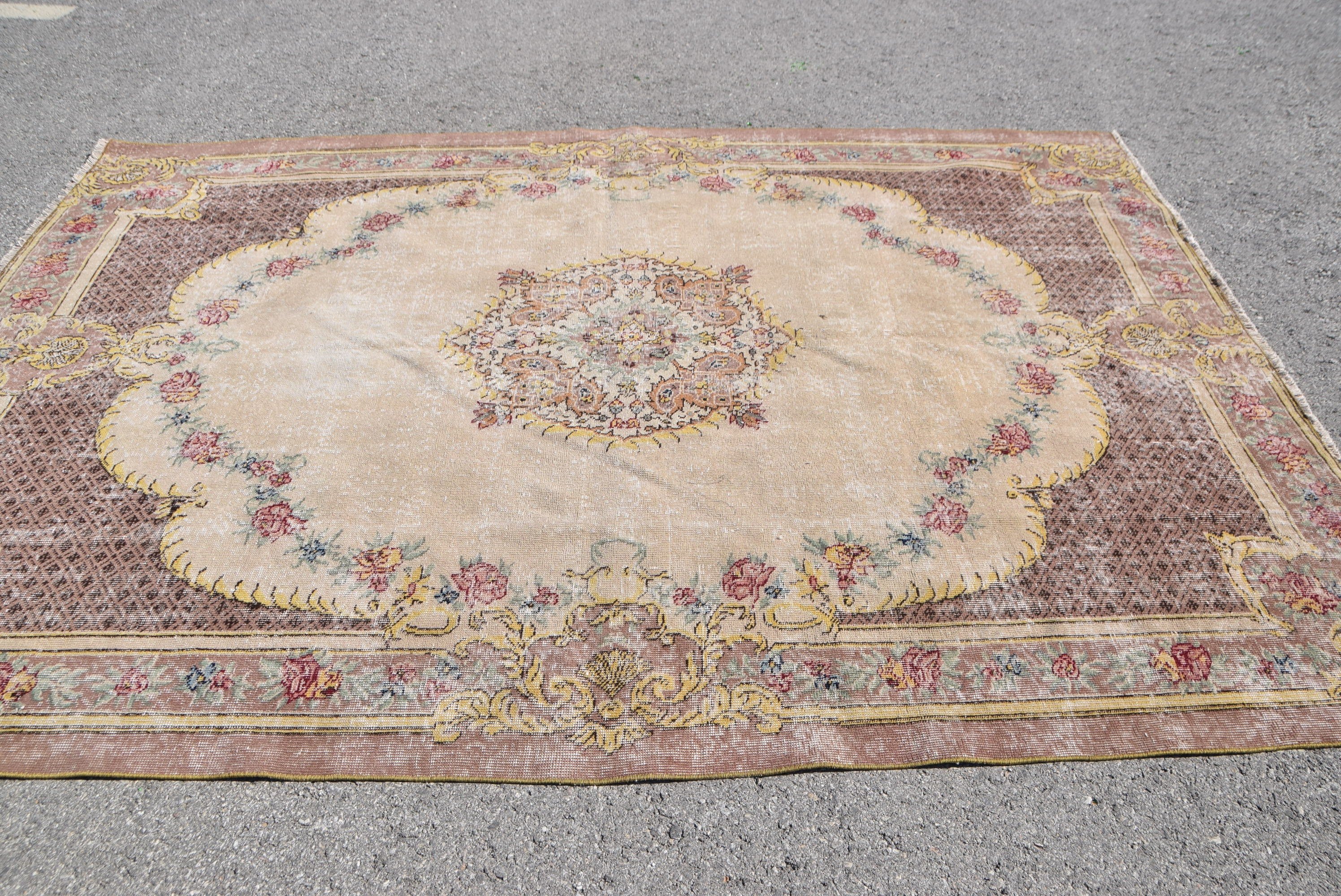 Ev Dekor Halısı, Vintage Halı, Parlak Halılar, Yemek Odası Halısı, Yatak Odası Halısı, Bej Ev Dekor Halısı, Yün Halısı, Türk Halısı, 6.6x9.2 ft Büyük Halı