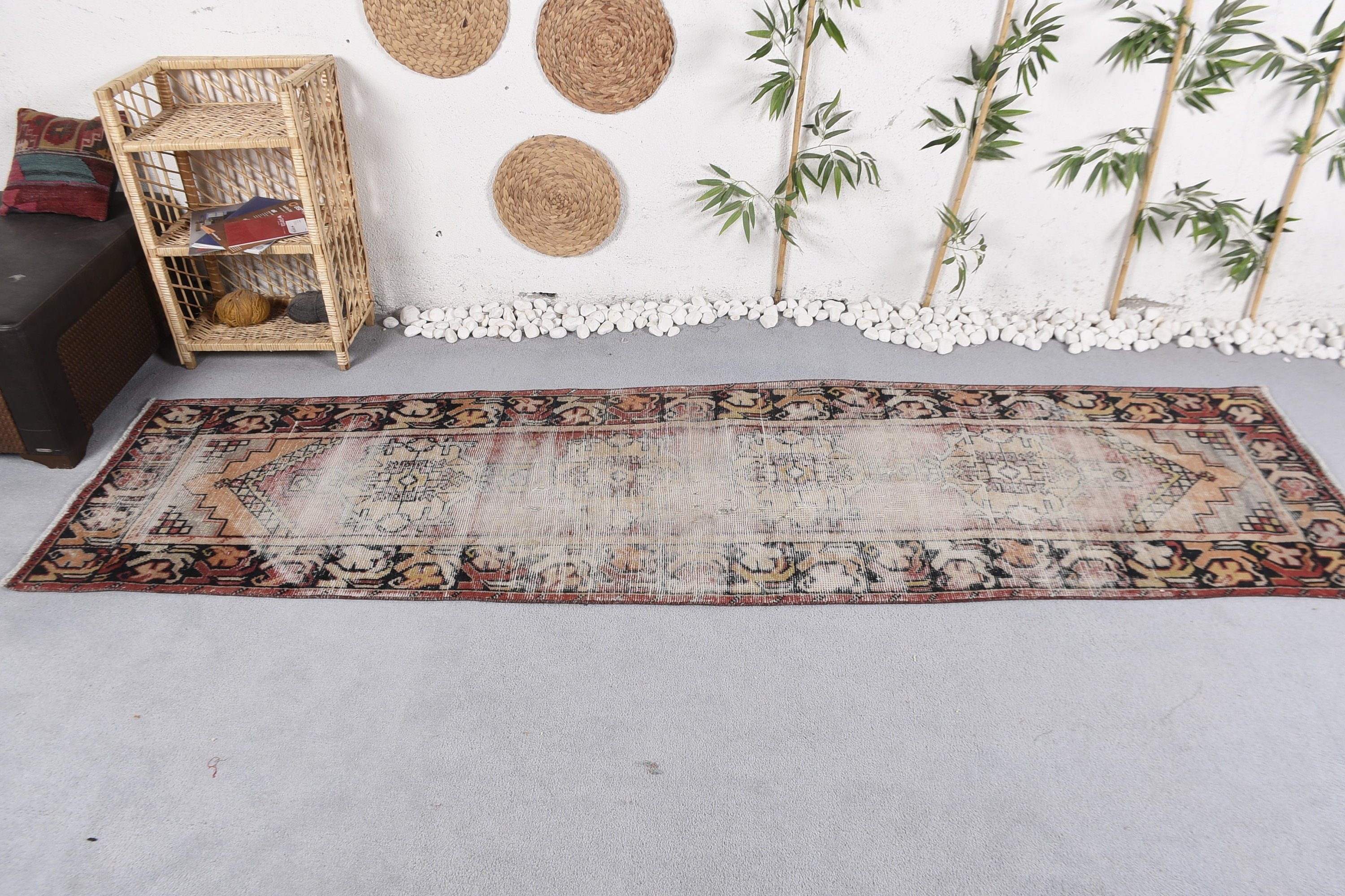 Oushak Halıları, 2.8x9.9 ft Runner Halısı, Türk Halıları, Mutfak Halıları, Vintage Halılar, Merdiven Halısı, Göçebe Halısı, Bej Fas Halıları