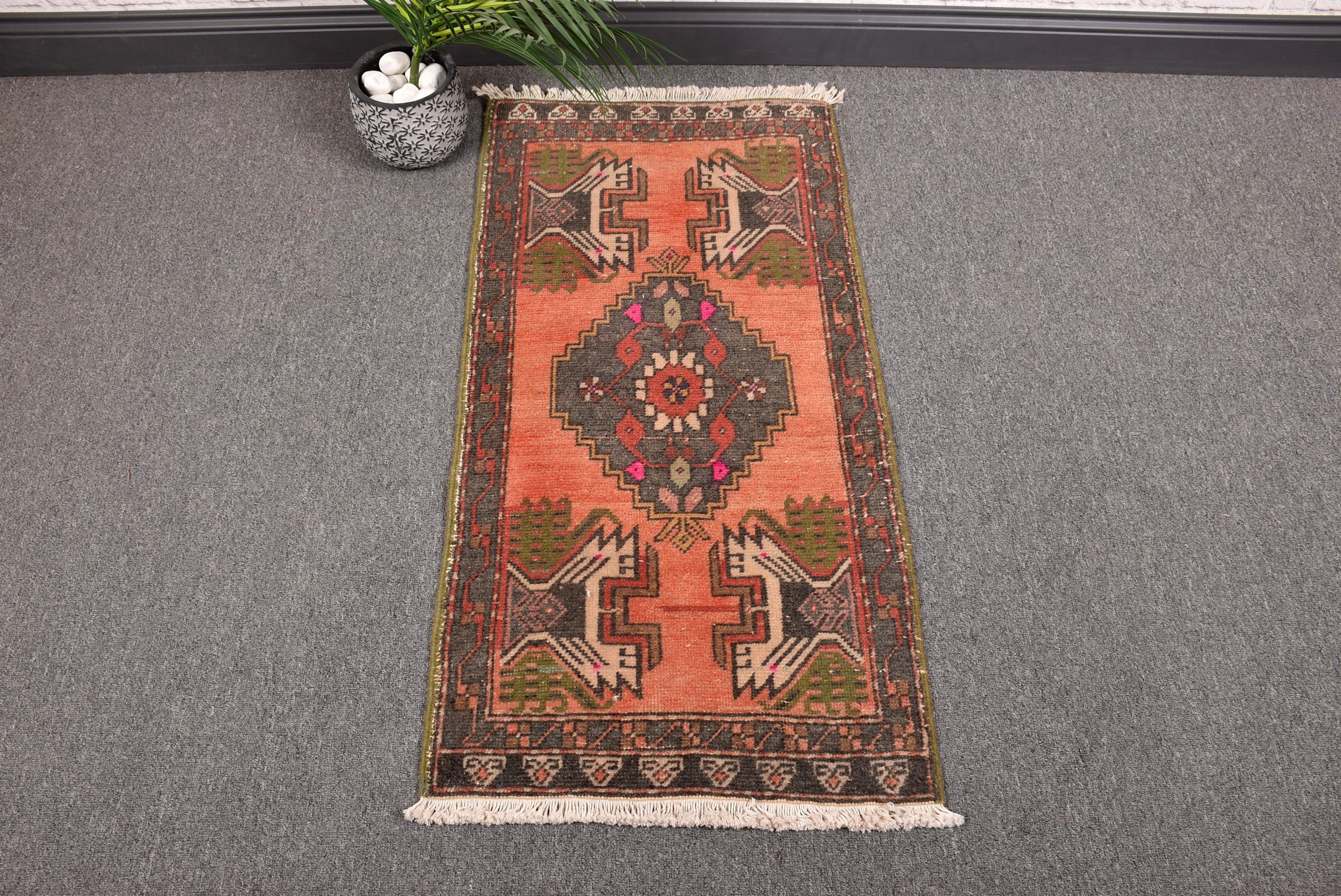 Yer Halısı, Vintage Halılar, Araba Paspas Halısı, 1.7x3.4 ft Küçük Halı, Yatak Odası Halıları, Banyo Halısı, Turuncu Mutfak Halısı, Türk Halısı, Geometrik Halılar