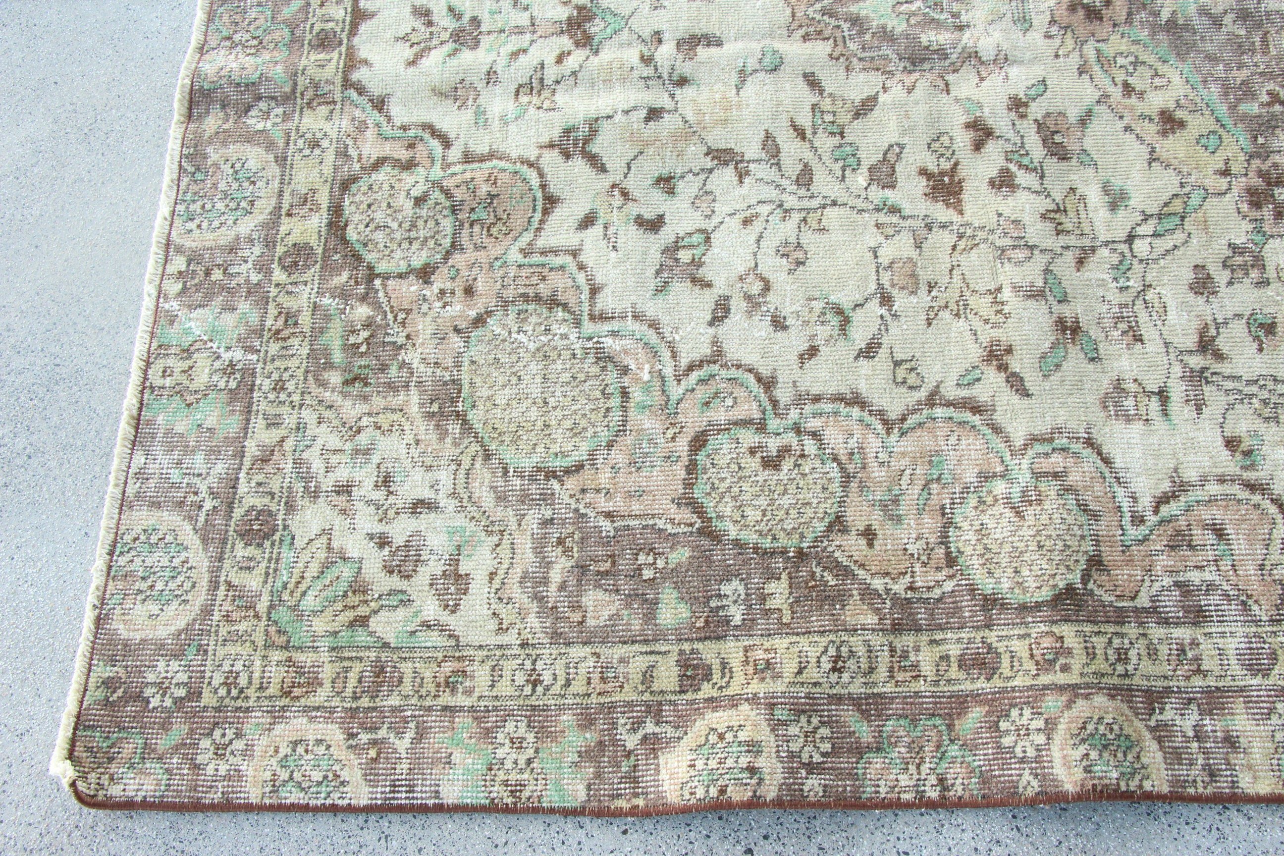 5.3x8.5 ft Büyük Halılar, Bej Yer Halıları, Bohem Halısı, Türk Halısı, Vintage Halılar, Yün Halı, Büyük Oushak Halısı, Boho Halıları, Oturma Odası Halıları