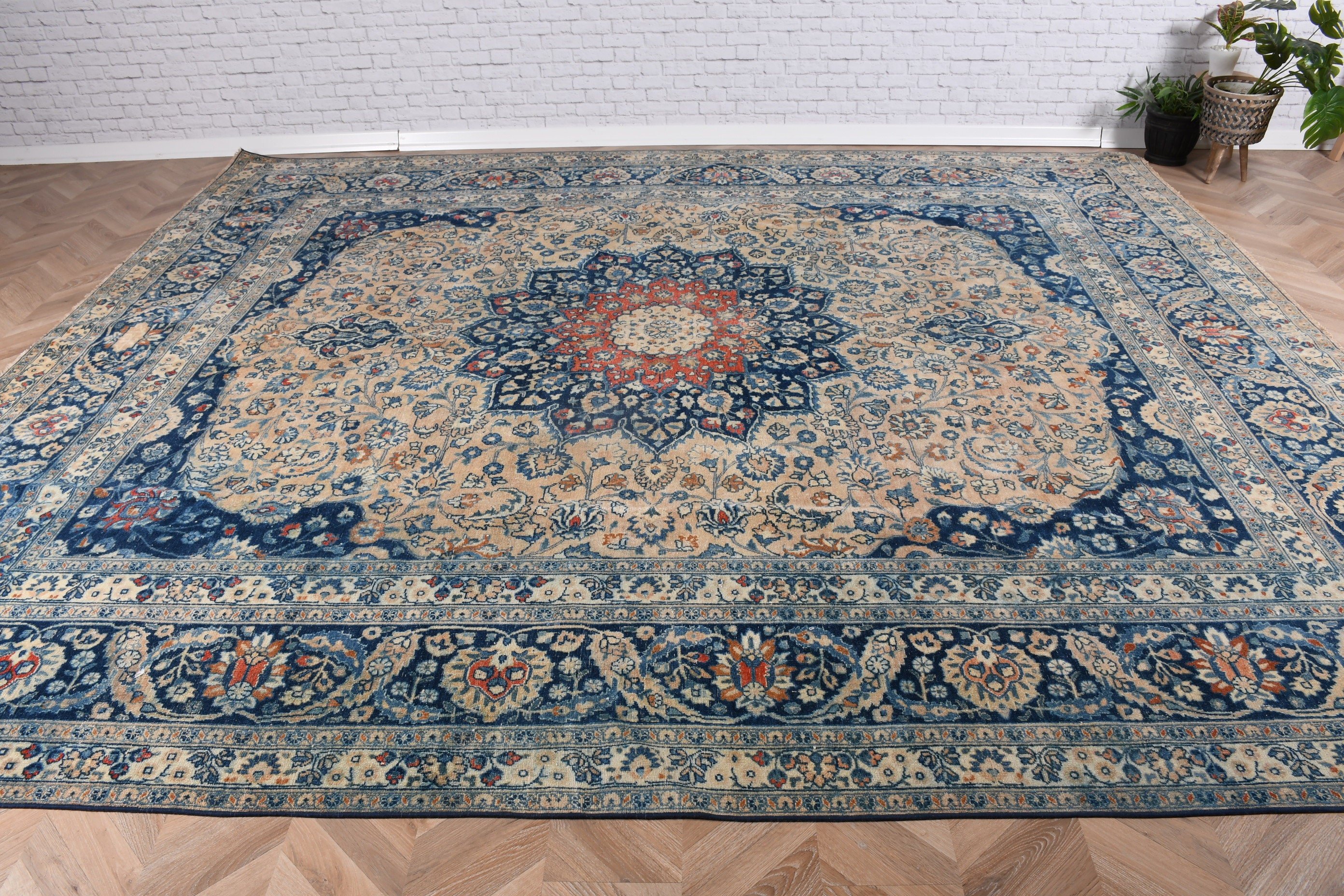 Egzotik Halı, Türk Halısı, Anadolu Halısı, Vintage Halı, Bej Düz Dokuma Halı, Büyük Boy Türk Halısı, 12.5x11.4 ft Büyük Boy Halılar, Modern Halılar